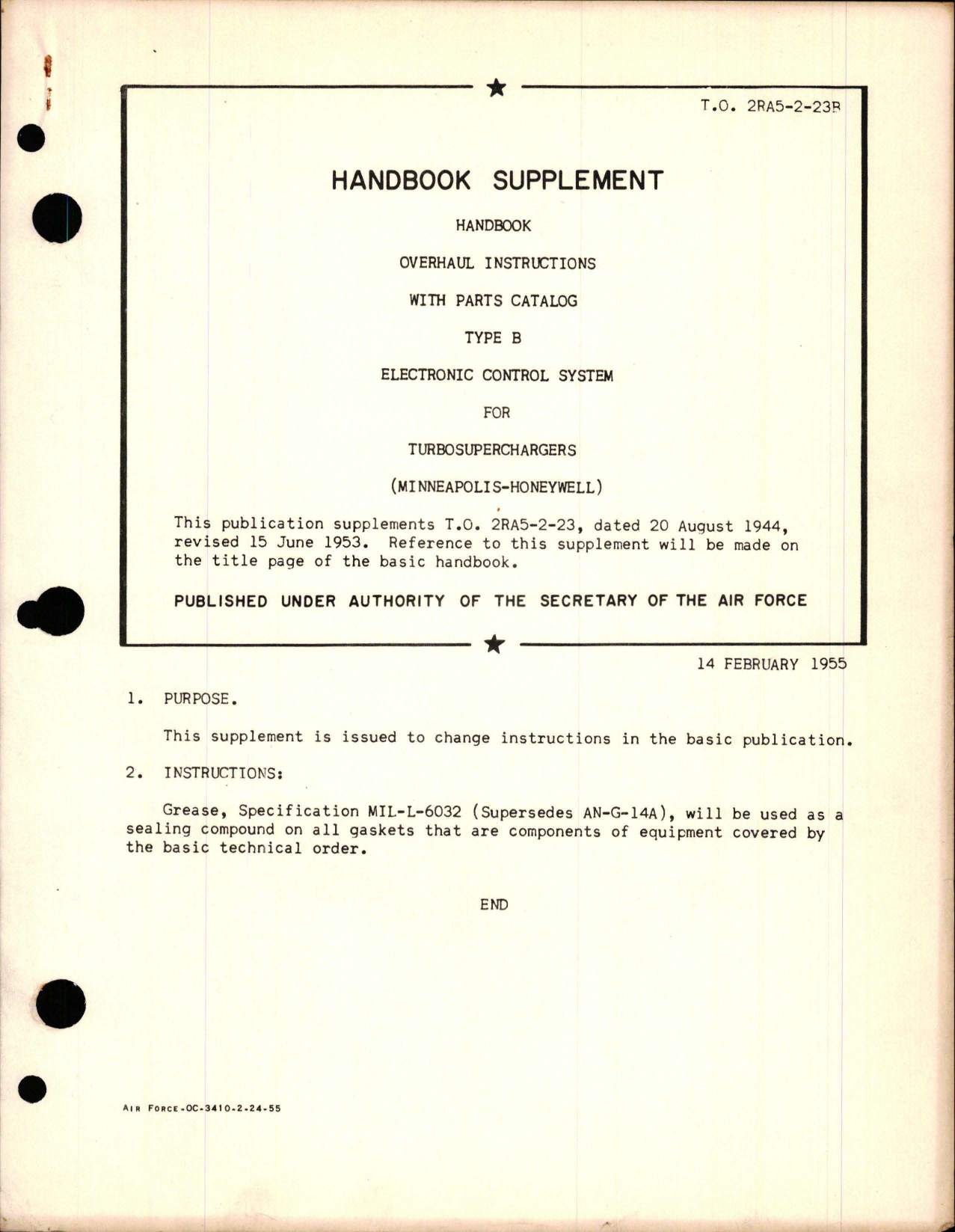 Sample page 1 from AirCorps Library document: Supplement to Overhaul Instructions with Parts Catalog for Electronic Control System for Turbosuperchargers - Type B