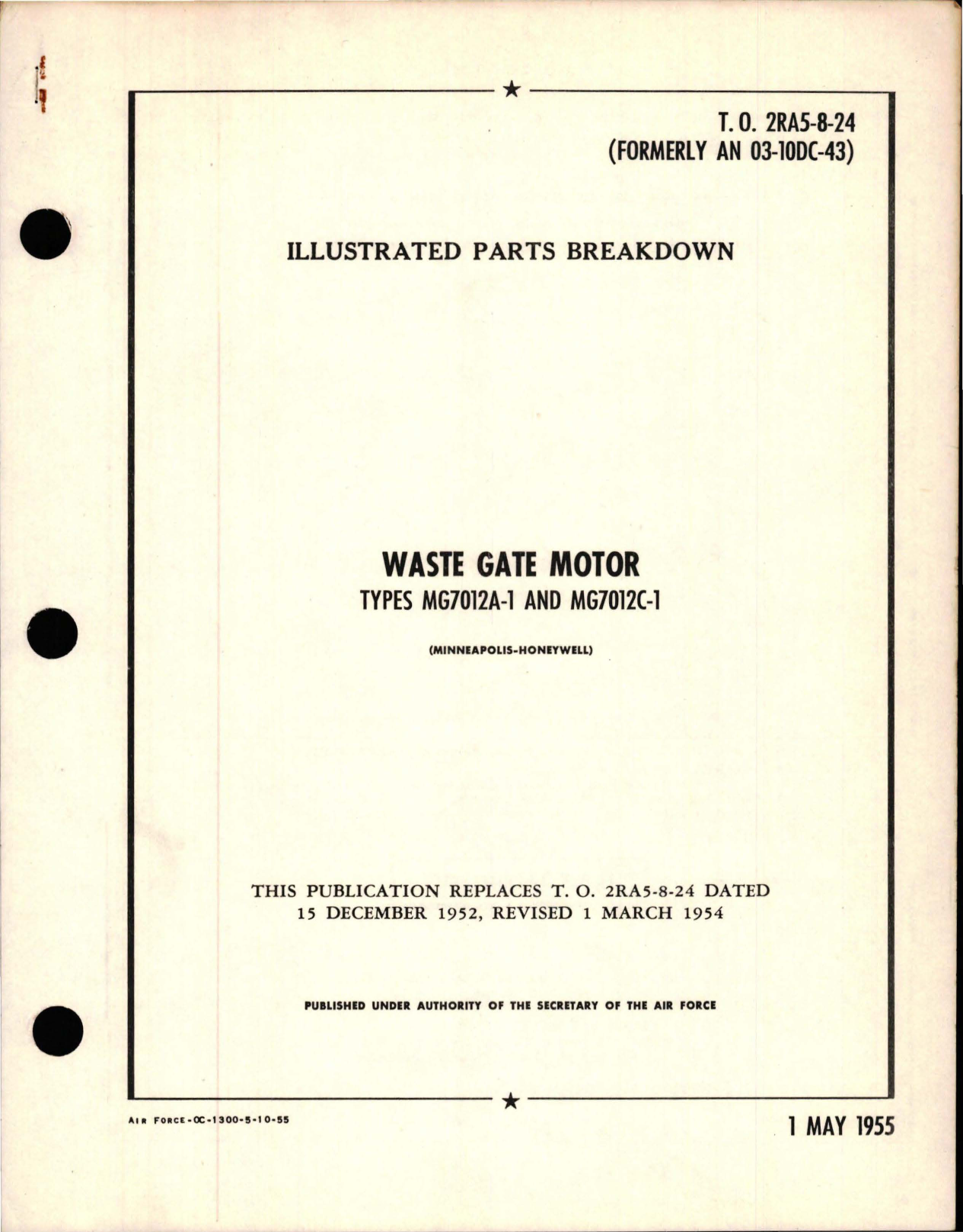 Sample page 1 from AirCorps Library document: Illustrated Parts Breakdown for Waste Gate Motor - Types MG7012A-1 and MG7012C-1