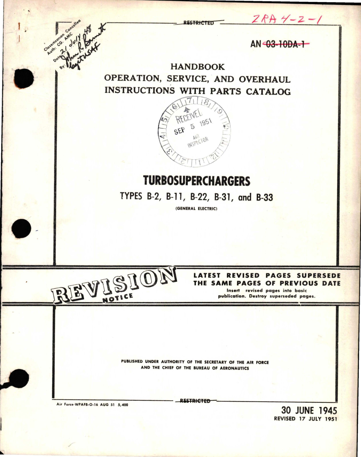Sample page 1 from AirCorps Library document: Operation, Service and Overhaul Instructions with Parts Catalog for Turbosuperchargers - Types B-2, B-11, B-22, B-31, and B-33 