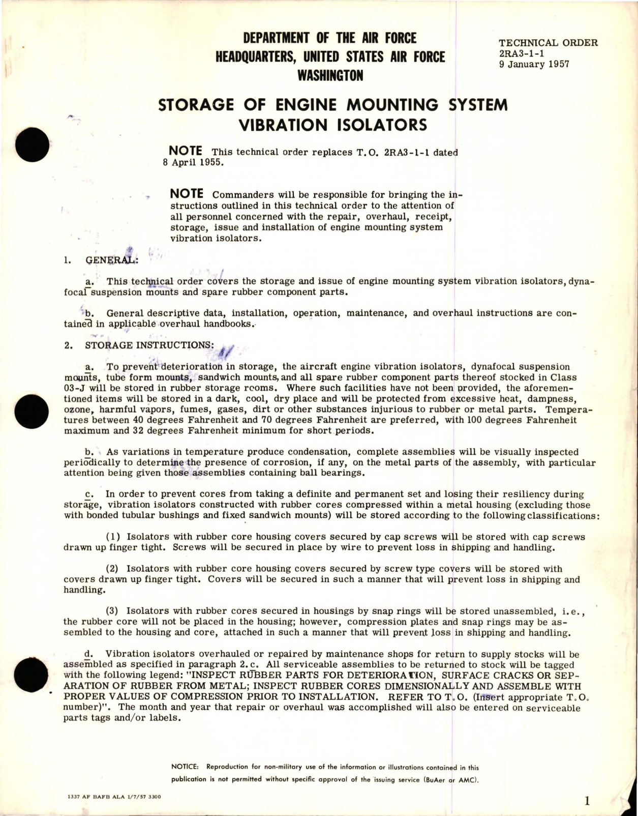 Sample page 1 from AirCorps Library document: Storage of Engine Mounting System Vibration Isolators