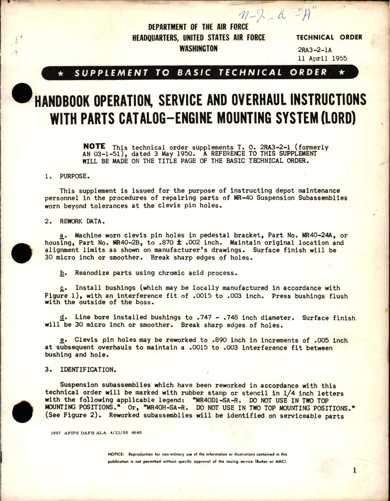 Sample page 1 from AirCorps Library document: Supplement to Operation, Service and Overhaul Instructions with Parts Catalog for Engine Mounting System