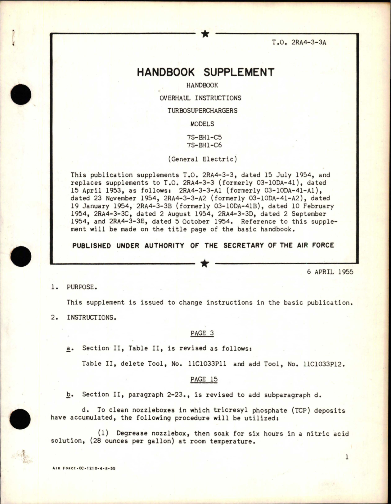 Sample page 1 from AirCorps Library document: Supplement to Overhaul Instructions for Turbosupercharger - Models 7S-BH1-C5 and 7S-BH1-C6