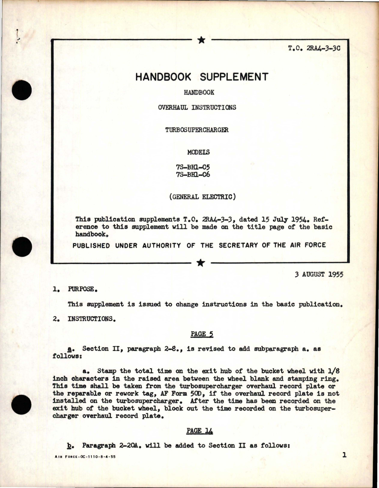 Sample page 1 from AirCorps Library document: Supplement to Overhaul Instructions for Turbosupercharger - Models 7S-BH1-C5 and 7S-BH1-C6