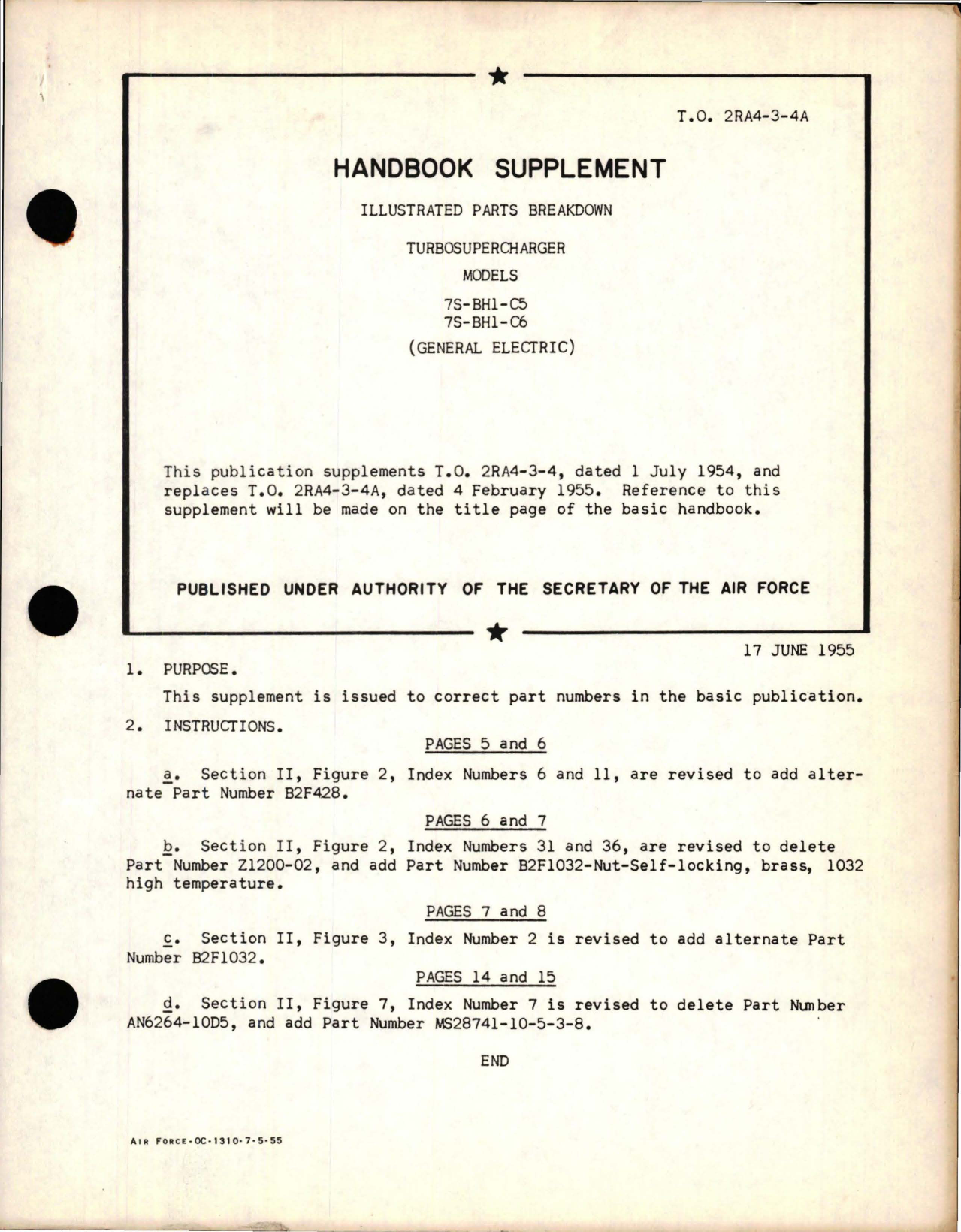 Sample page 1 from AirCorps Library document: Supplement to Illustrated Parts Breakdown for Turbosuperchargers - Models 7S-BH1-C5 and 7S-BH1-C6 