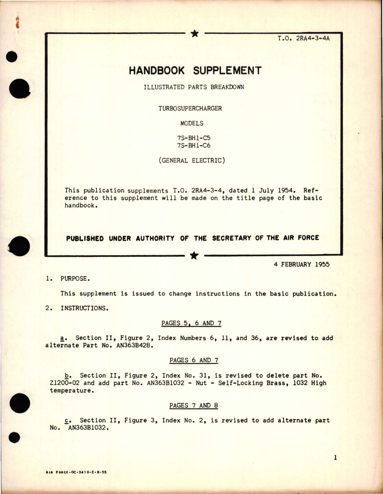 Sample page 1 from AirCorps Library document: Supplement to Illustrated Parts Breakdown for Turbosuperchargers - Models 7S-BH1-C5 and 7S-BH1-C6 