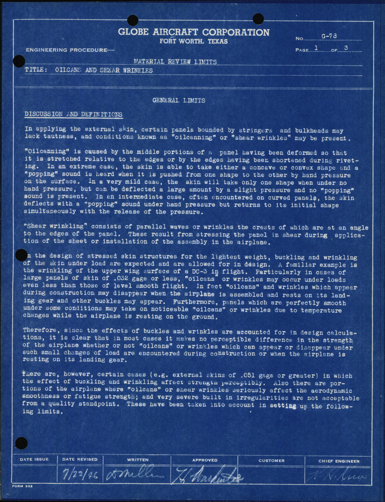 Sample page 4 from AirCorps Library document: Material Review Limits