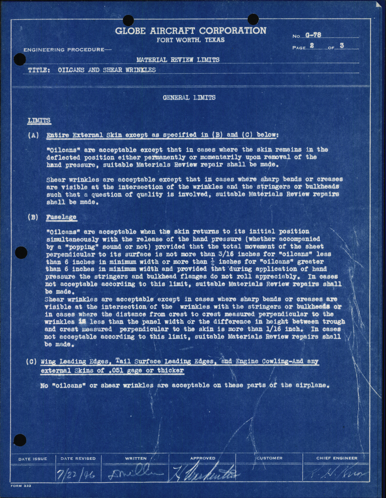 Sample page 5 from AirCorps Library document: Material Review Limits