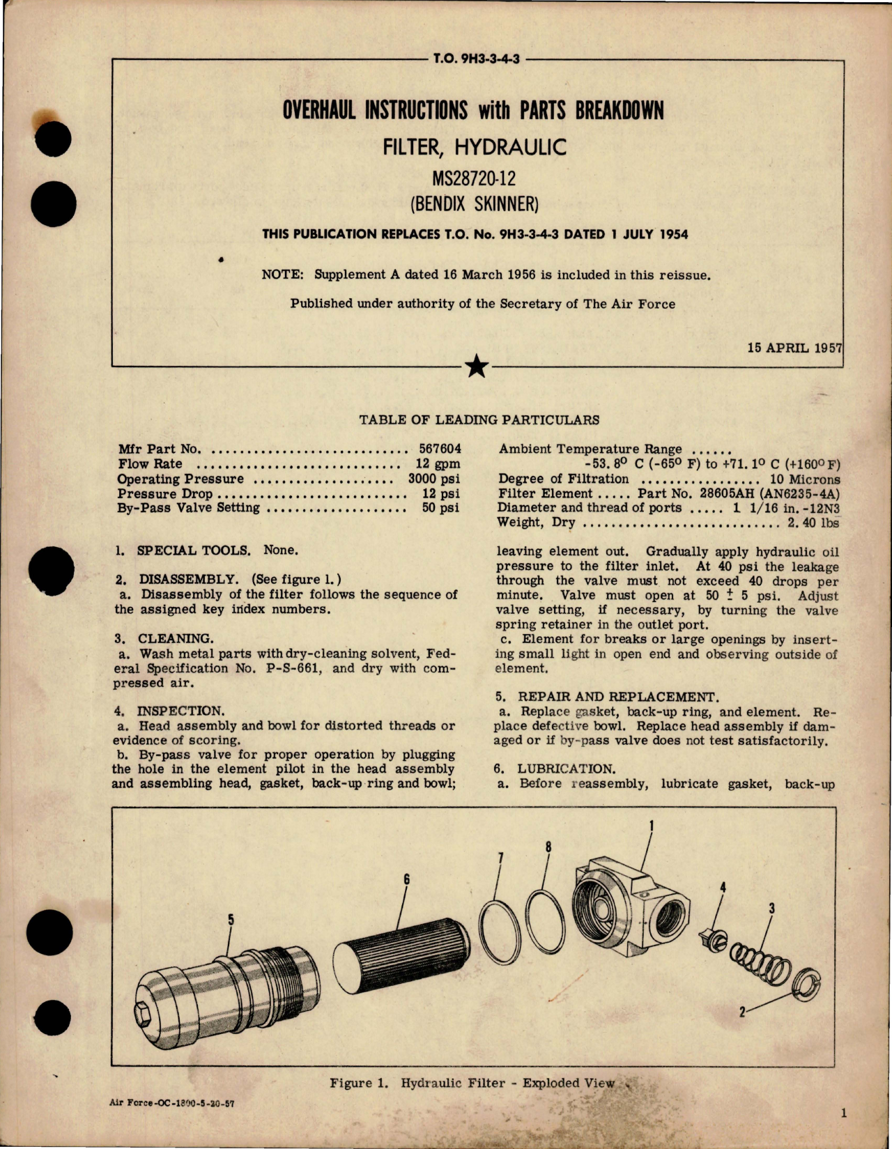 Sample page 1 from AirCorps Library document: Overhaul Instructions with Parts Breakdown for Hydraulic Filter - MS28720-12