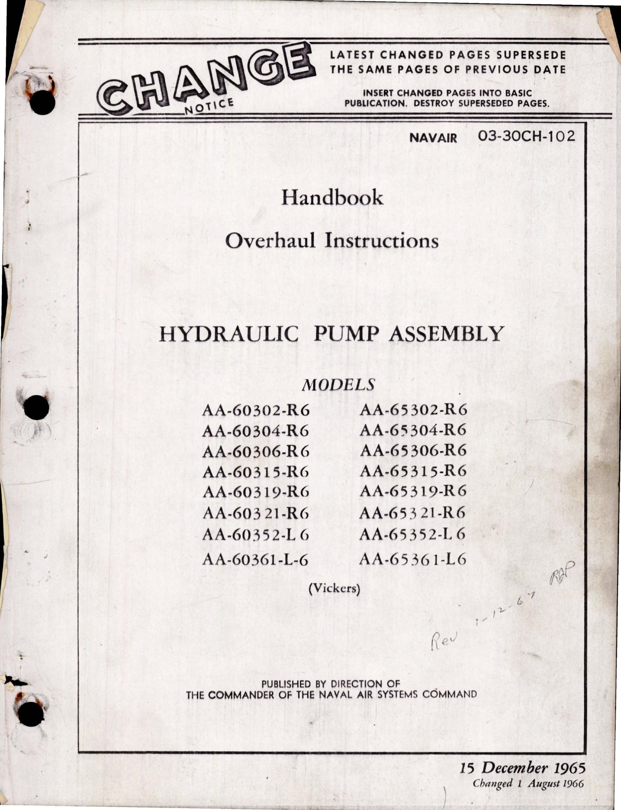 Sample page 1 from AirCorps Library document: Overhaul Instructions for Hydraulic Pump Assembly