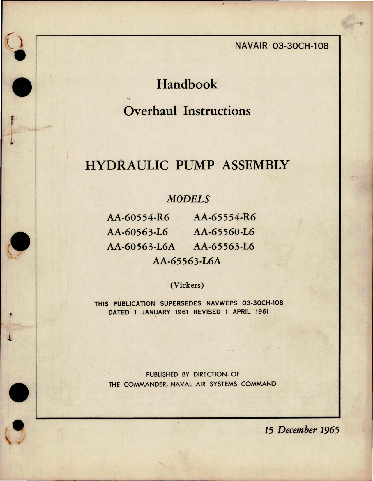 Sample page 1 from AirCorps Library document: Overhaul Instructions for Hydraulic Pump Assembly