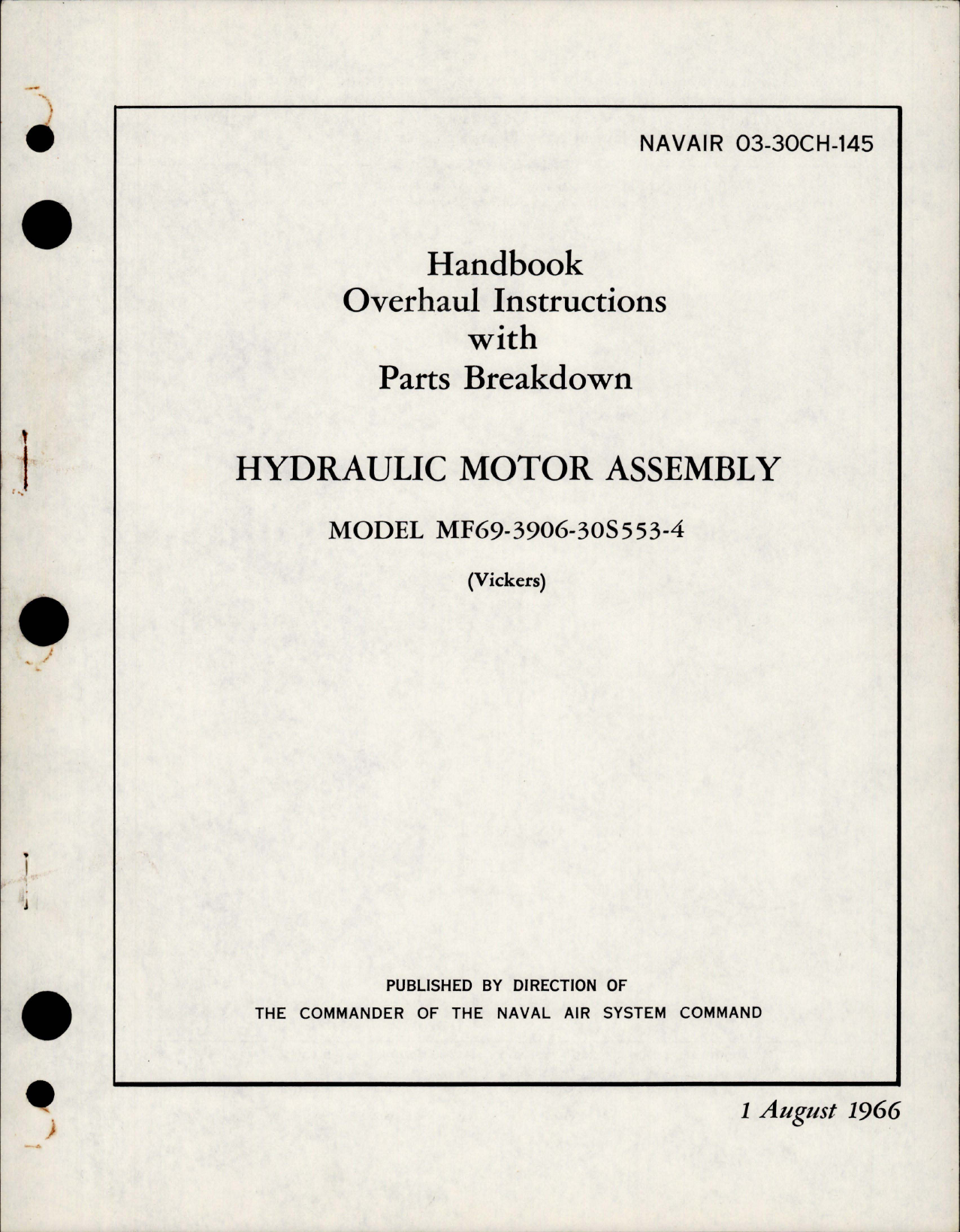 Sample page 1 from AirCorps Library document: Overhaul Instructions with Parts Breakdown for Hydraulic Motor Assembly - Model MF69-3906-30S553-4