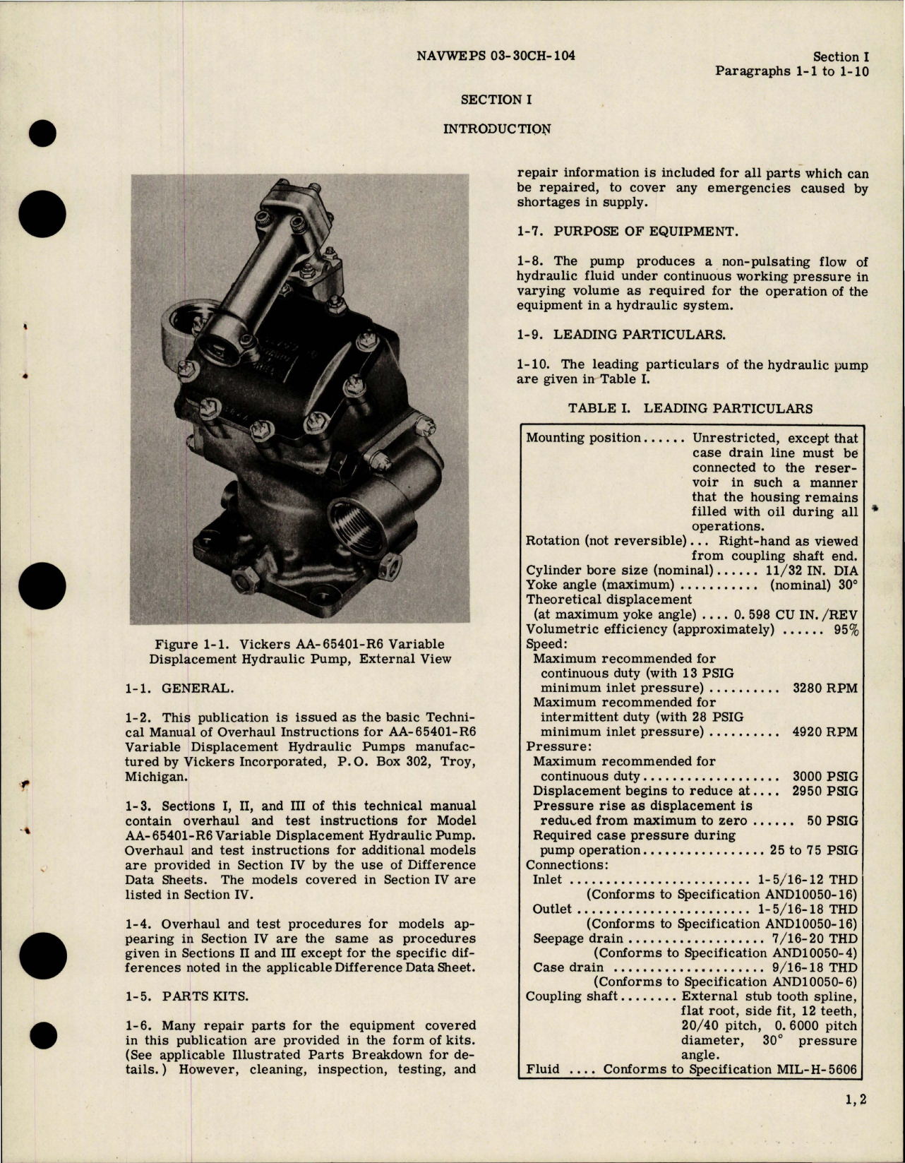 Sample page 5 from AirCorps Library document: Overhaul Instructions for Hydraulic Pump Assembly - Models AA-60401-R6 and AA-65401-R6 