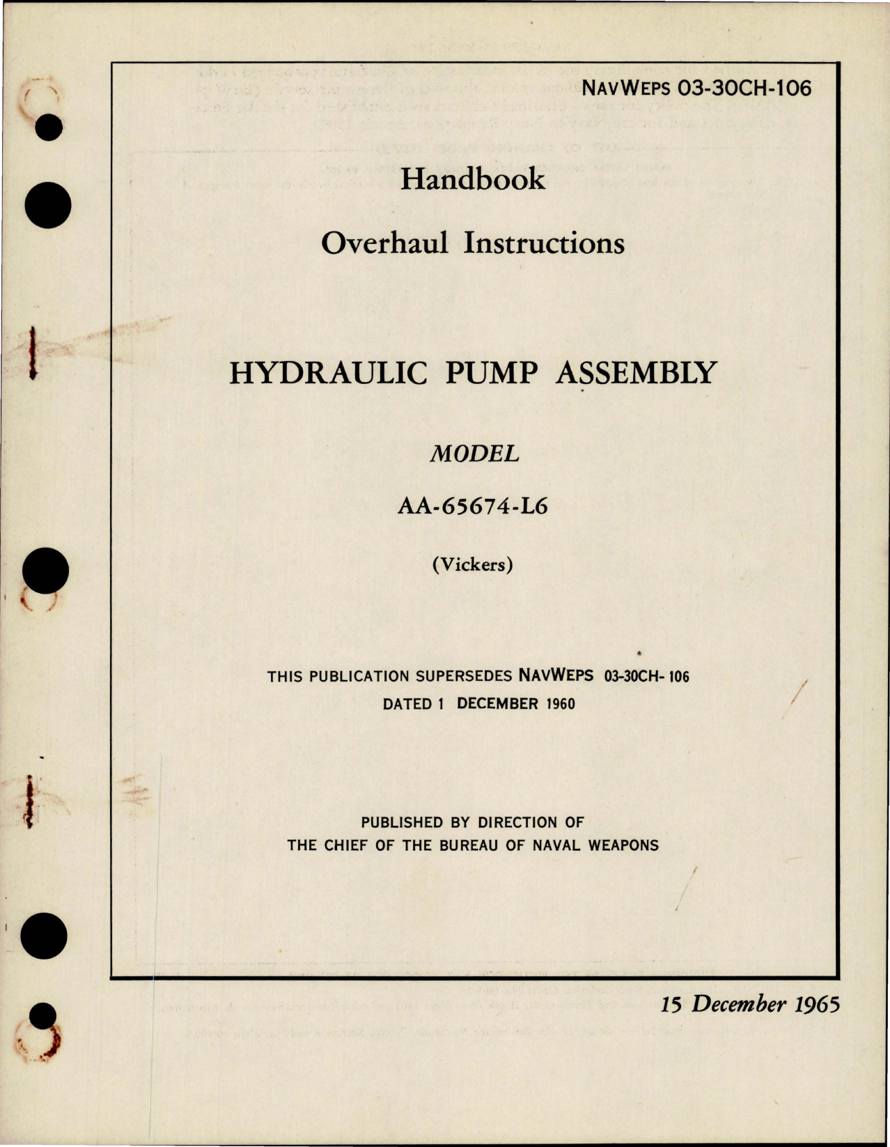 Sample page 1 from AirCorps Library document: Overhaul Instructions for Hydraulic Pump Assembly - Model AA-65674-L6 