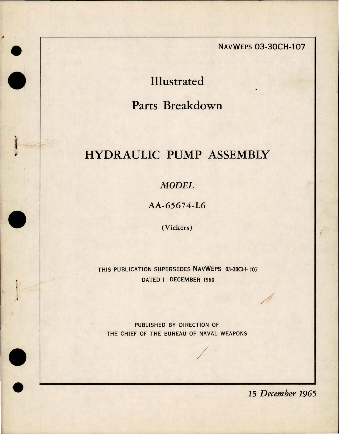 Sample page 1 from AirCorps Library document: Illustrated Parts Breakdown for Hydraulic Pump Assembly - Model AA-65674-L6 