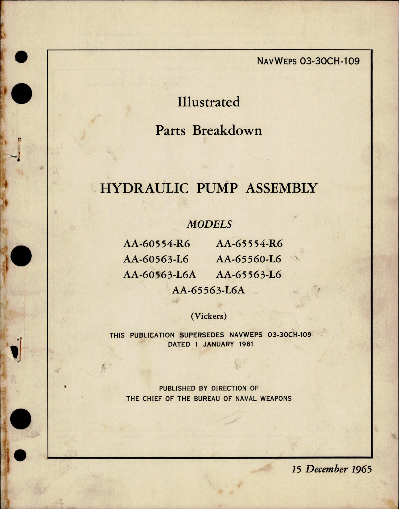 Sample page 1 from AirCorps Library document: Illustrated Parts Breakdown for Hydraulic Pump Assembly