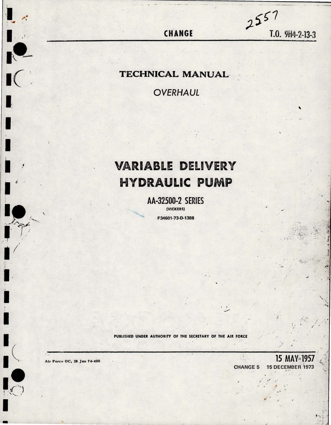 Sample page 1 from AirCorps Library document: Overhaul Instructions for Variable Delivery Hydraulic Pump - AA-32500-2 Series 