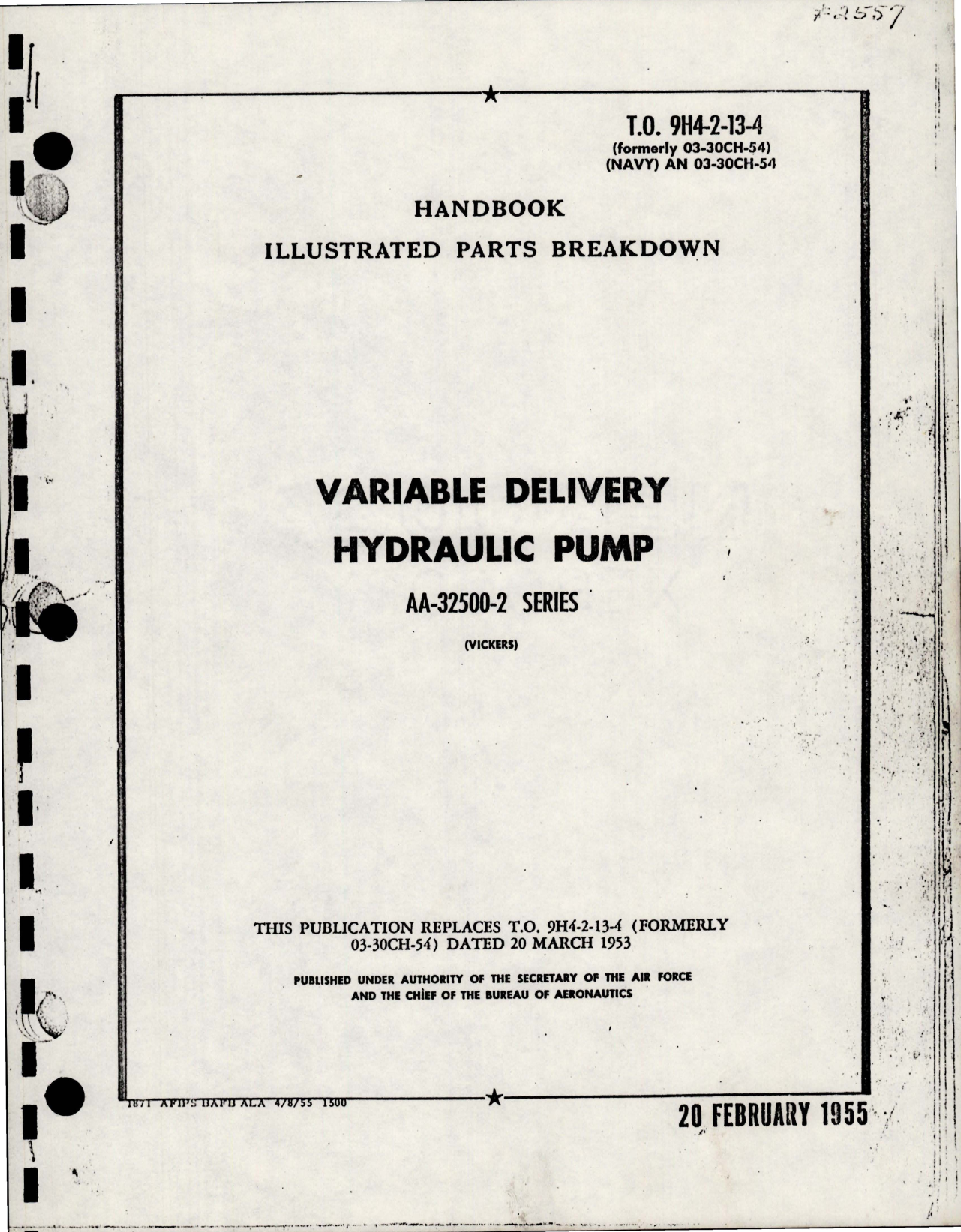 Sample page 1 from AirCorps Library document: Illustrated Parts Breakdown for Variable Delivery Hydraulic Pump AA-32500-2 Series 