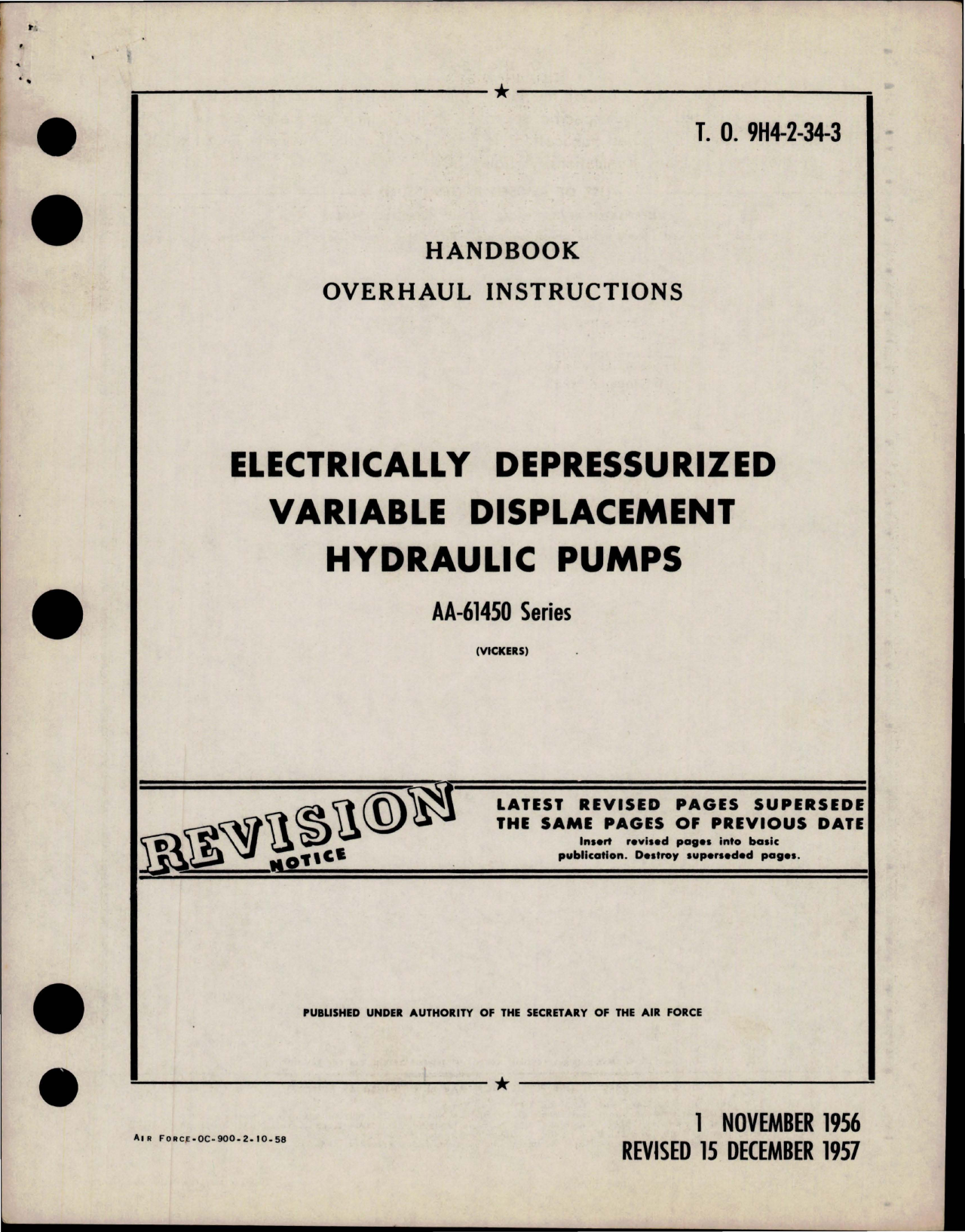 Sample page 1 from AirCorps Library document: Overhaul Instructions for Electrically Depressurized Variable Displacement Hydraulic Pumps - AA-61450 Series 