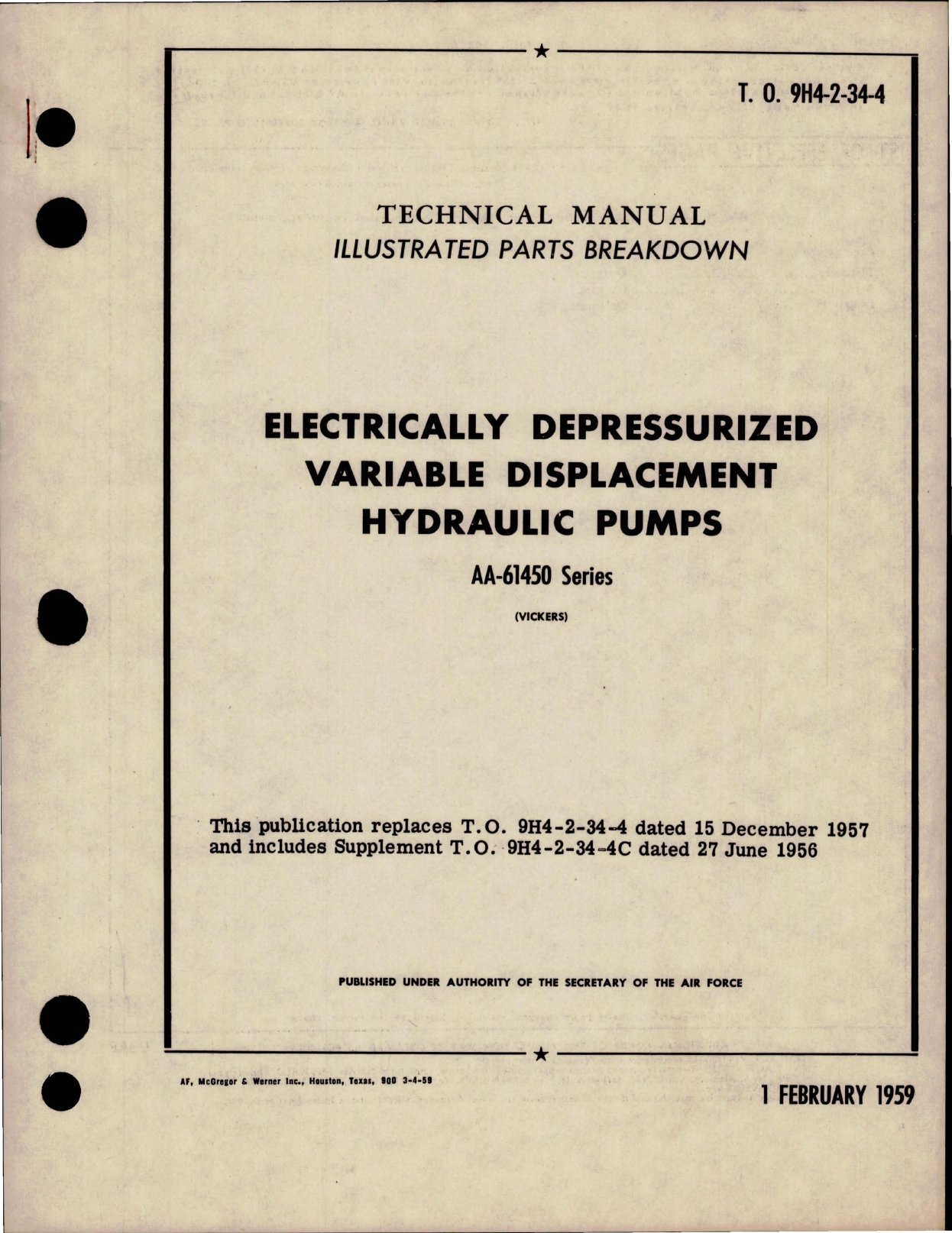 Sample page 1 from AirCorps Library document: Illustrated Parts Breakdown for Electrically Depressurized Variable Displacement Hydraulic Pumps - AA-61450 Series 