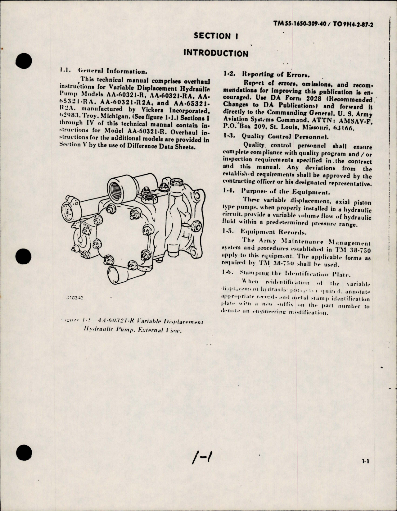 Sample page 7 from AirCorps Library document: Maintenance Manual with Parts and Tools List for Variable Displacement Hydraulic Pump 