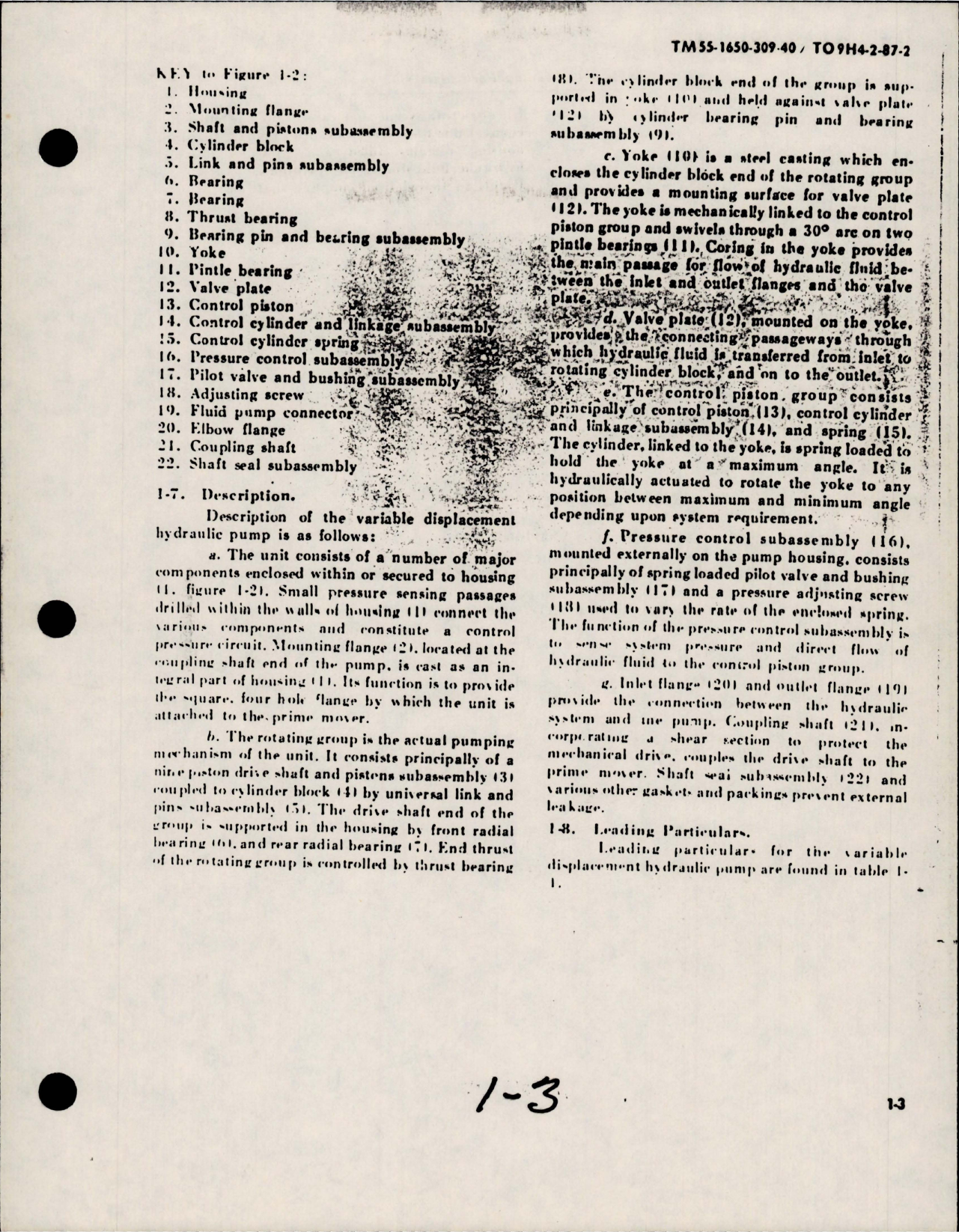 Sample page 9 from AirCorps Library document: Maintenance Manual with Parts and Tools List for Variable Displacement Hydraulic Pump 