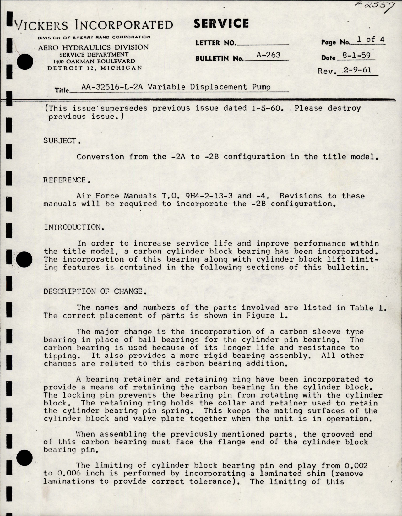 Sample page 1 from AirCorps Library document: Variable Displacement Pump - AA-32516-L-2A