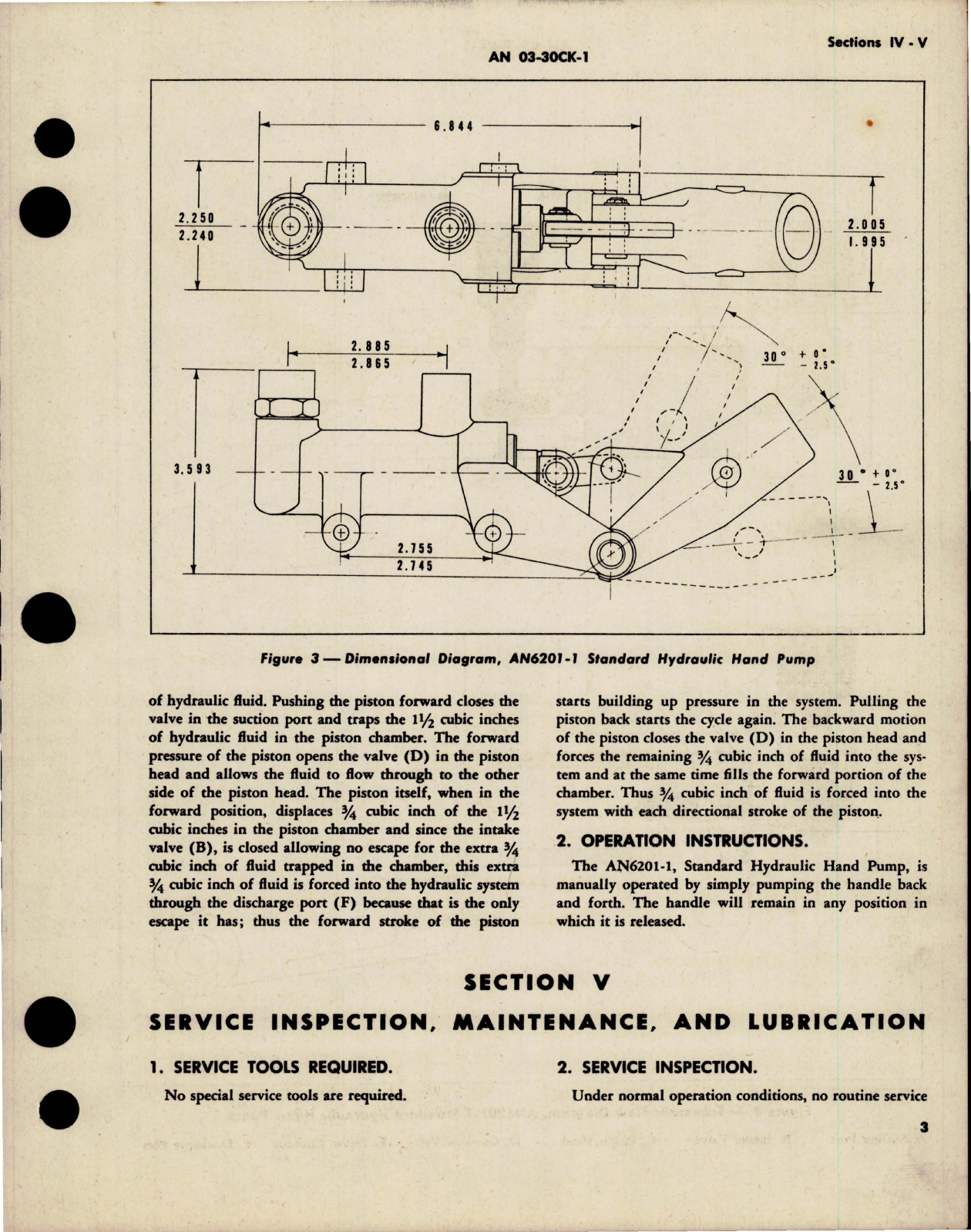 Sample page 7 from AirCorps Library document: Operation, Service and Overhaul Instructions with Parts Catalog for Hydraulic Hand Pumps - Type AN6201-1 - Models 310859, 311250 