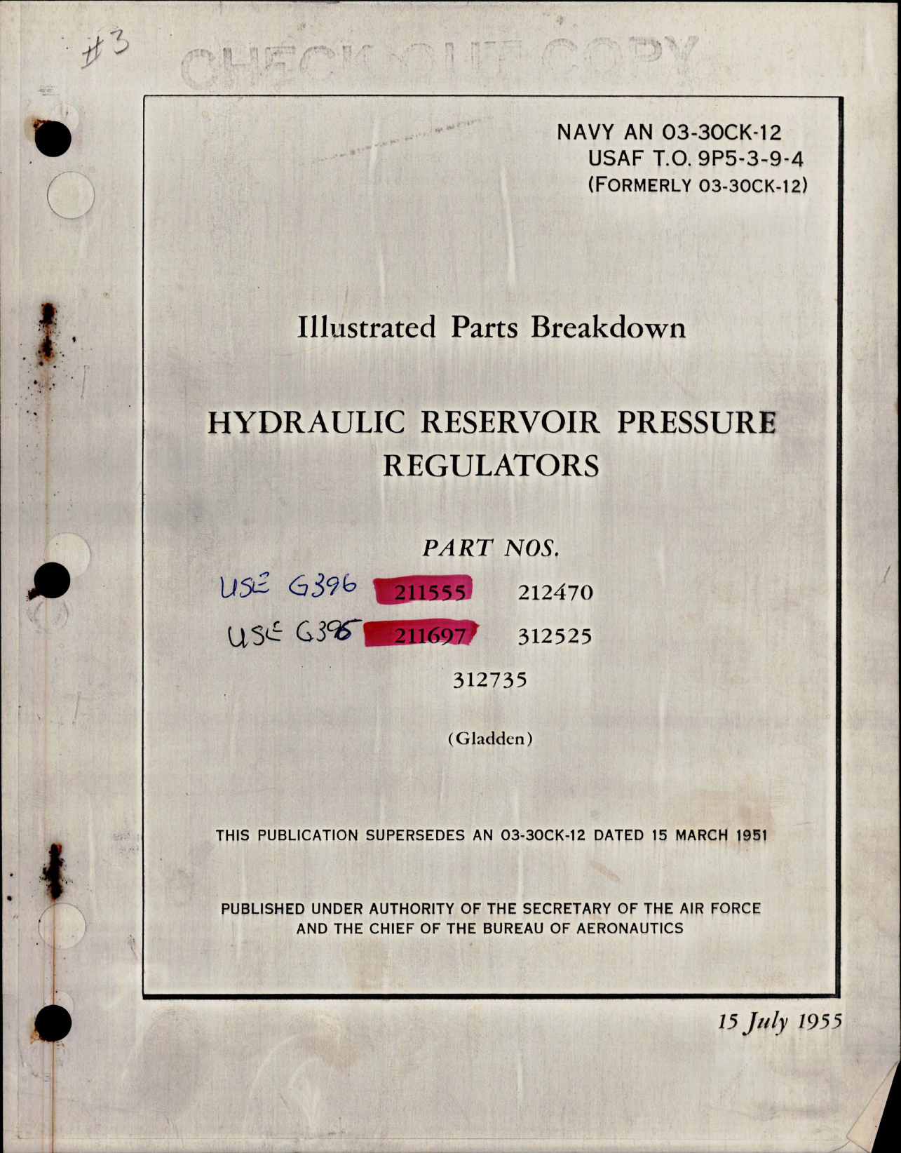 Sample page 1 from AirCorps Library document: Illustrated Parts Breakdown for Hydraulic Reservoir Pressure Regulators - Parts 211555, 211697, 212470, 312525, 312735 