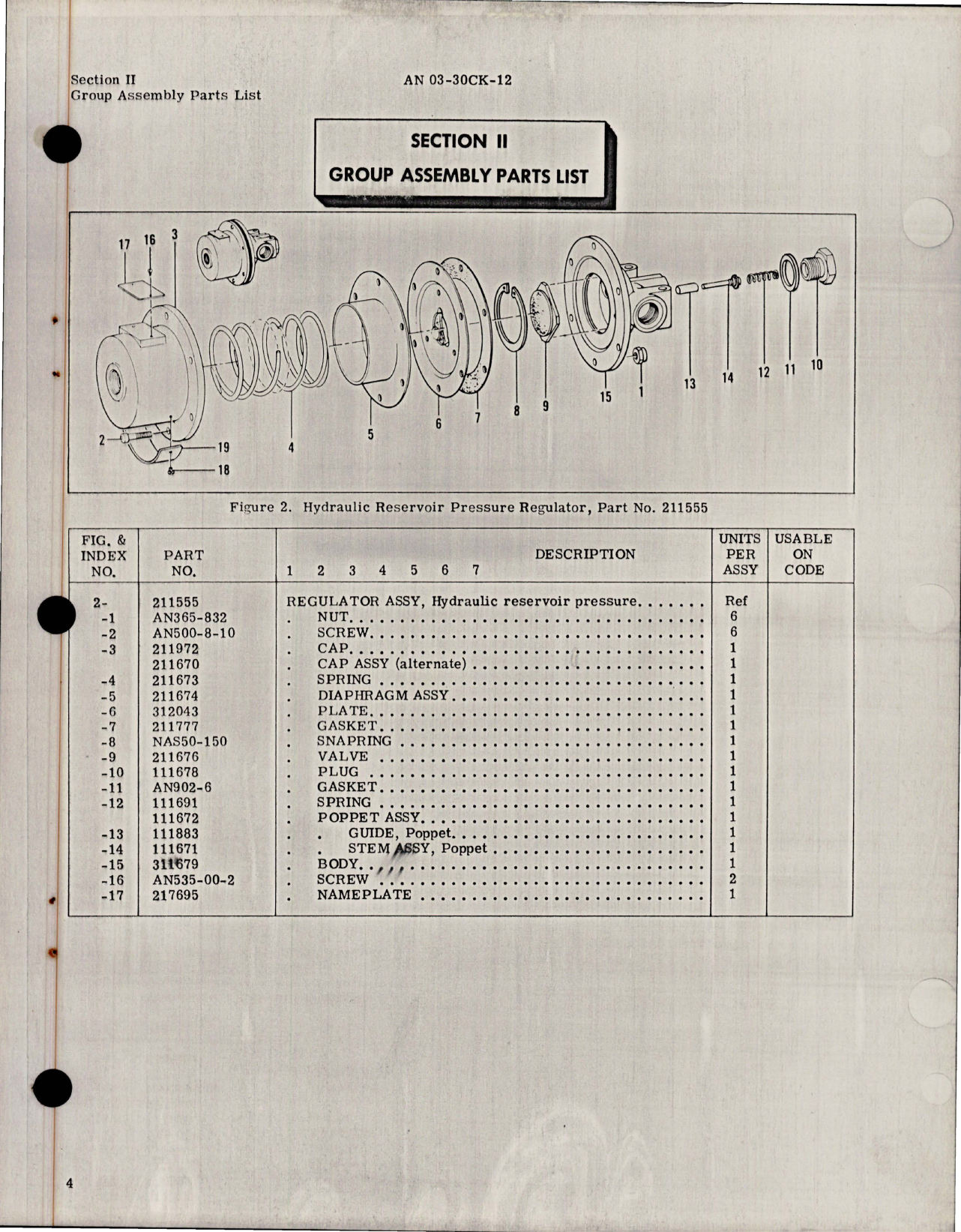 Sample page 5 from AirCorps Library document: Illustrated Parts Breakdown for Hydraulic Reservoir Pressure Regulators - Parts 211555, 211697, 212470, 312525, 312735 