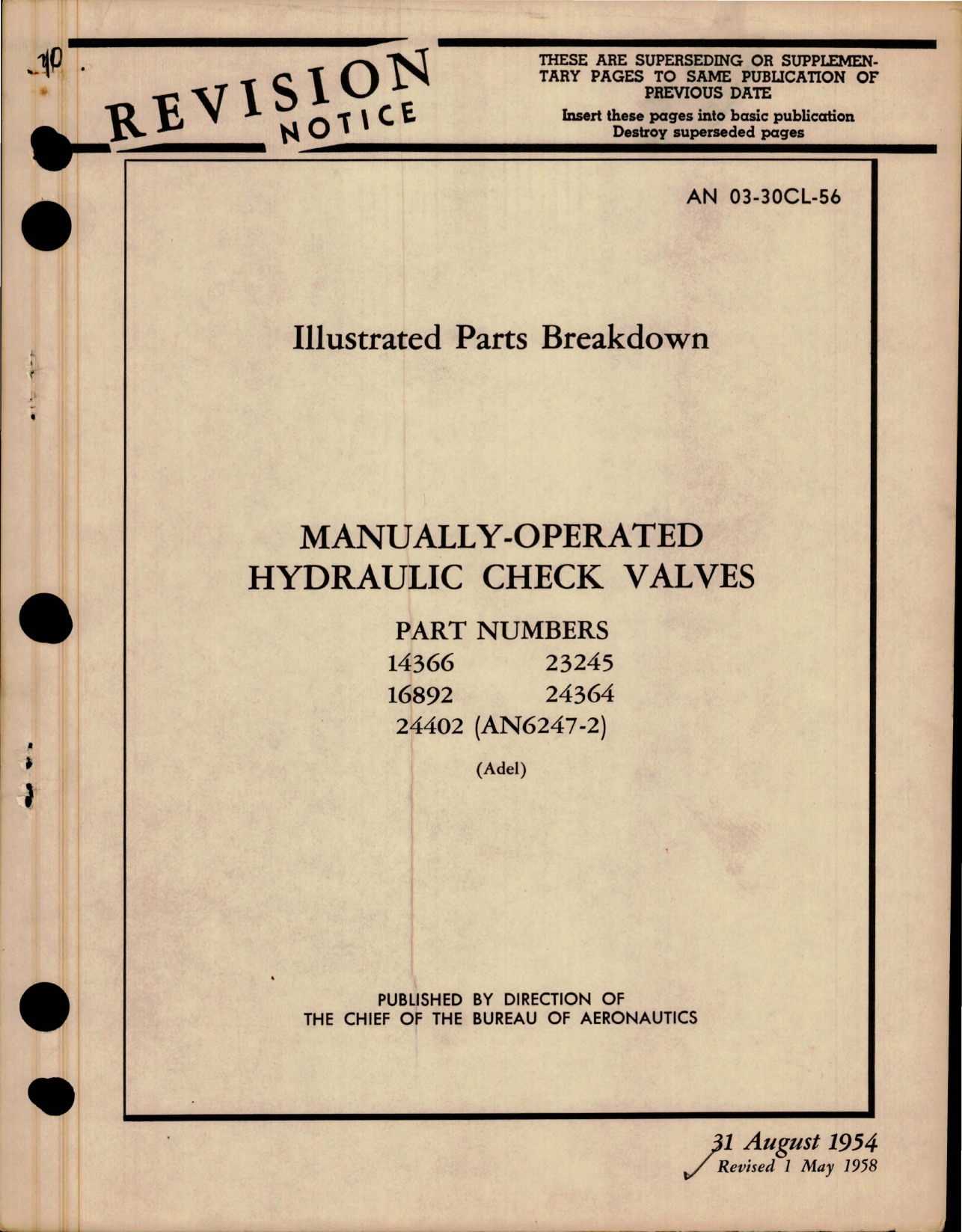 Sample page 1 from AirCorps Library document: Illustrated Parts Breakdown for Manually Operated Hydraulic Check Valves