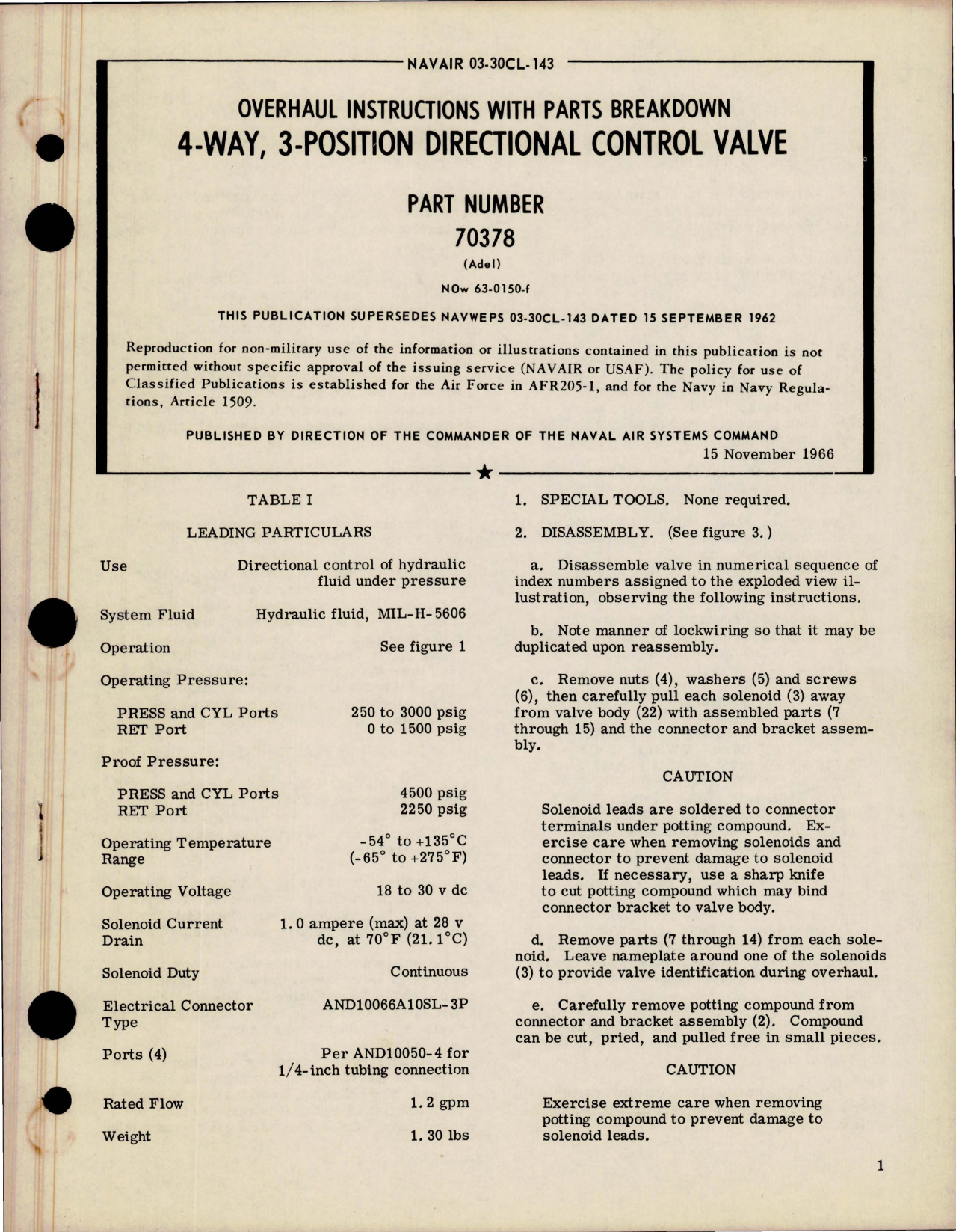 Sample page 1 from AirCorps Library document: Overhaul Instructions with Parts Breakdown for 4-Way, 3-Position Directional Control Valve - Part 70378 