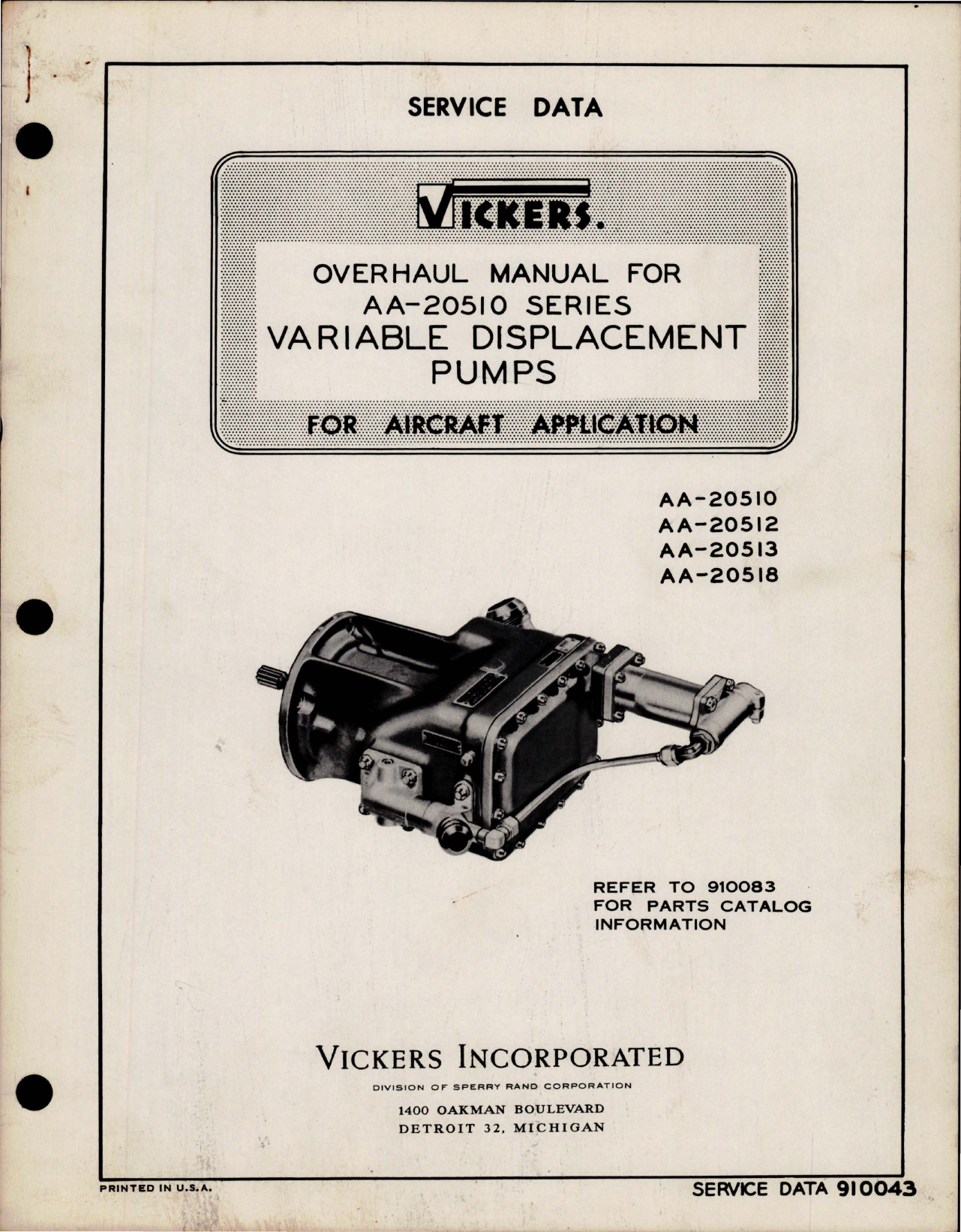 Sample page 1 from AirCorps Library document: Overhaul Instructions for Variable Displacement Pumps - AA-20510 Series