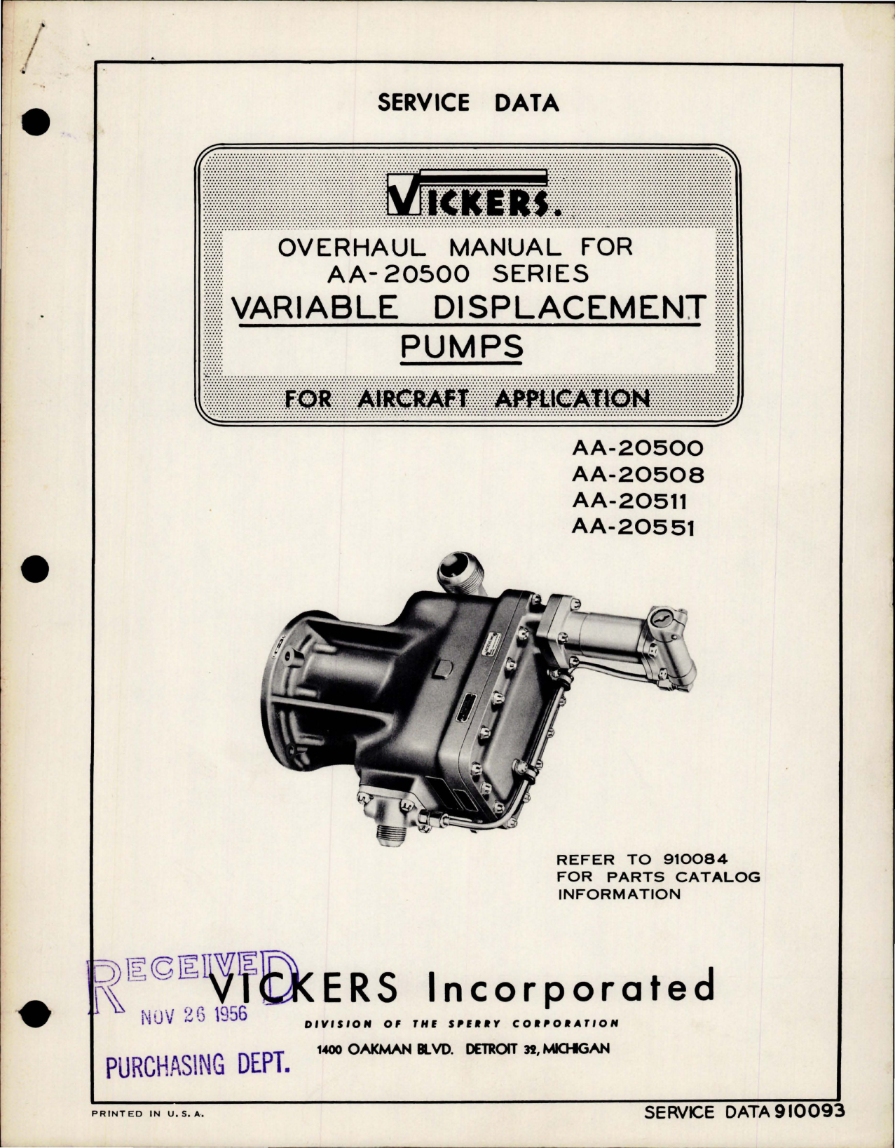 Sample page 1 from AirCorps Library document: Overhaul Instructions for Variable Displacement Pumps - AA-20500 Series