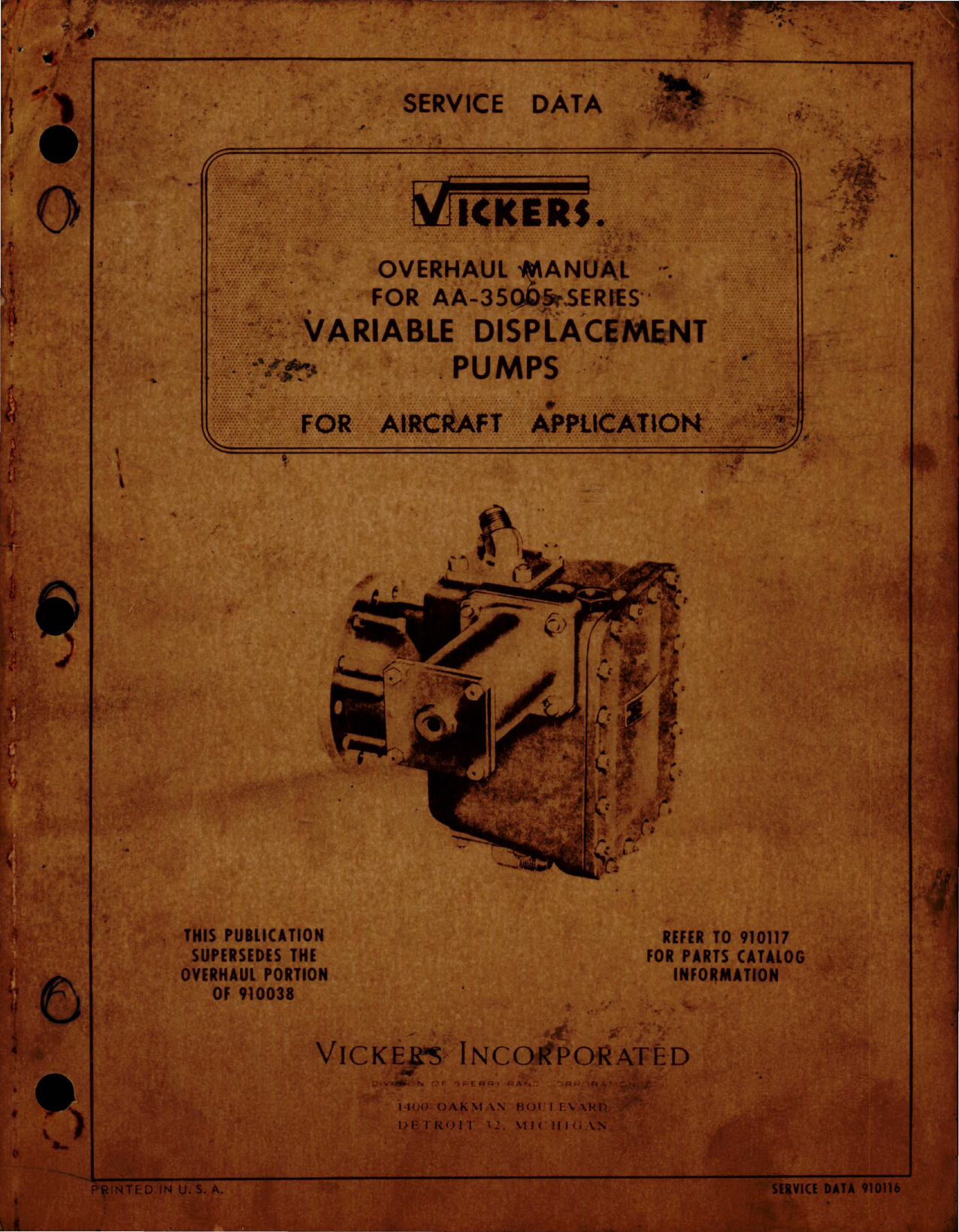 Sample page 1 from AirCorps Library document: Overhaul Instructions for Variable Displacement Pumps - AA-35005 Series 