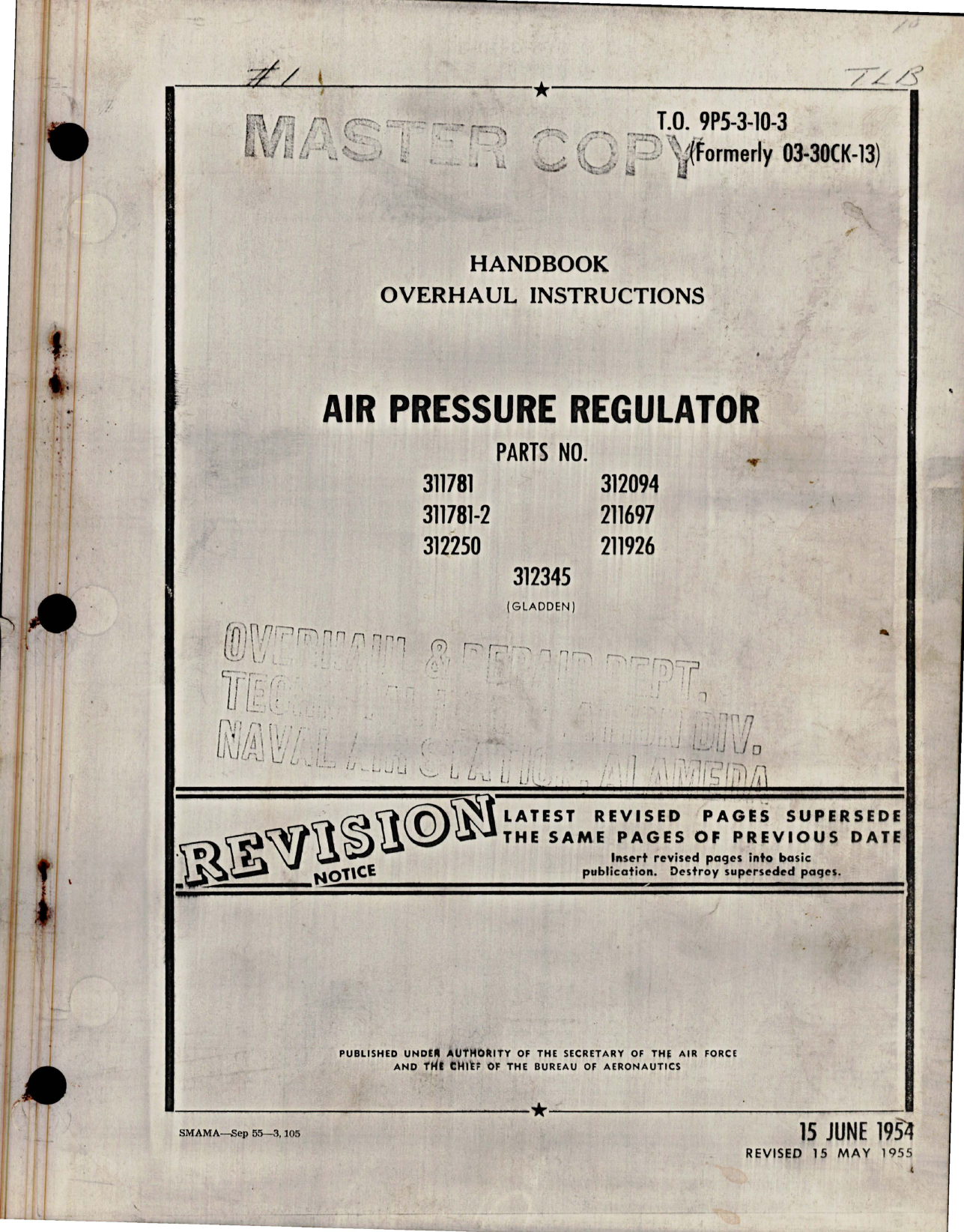 Sample page 1 from AirCorps Library document: Overhaul Instructions for Air Pressure Regulator