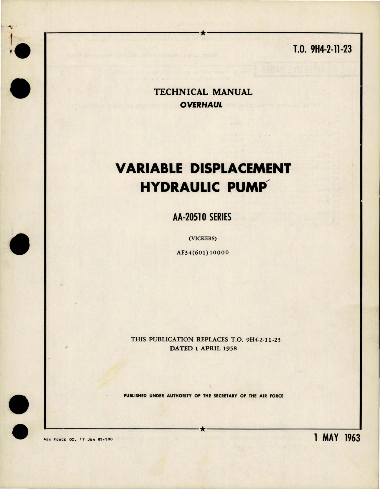 Sample page 1 from AirCorps Library document: Overhaul Instructions for Variable Displacement Hydraulic Pump - AA-20510 Series 