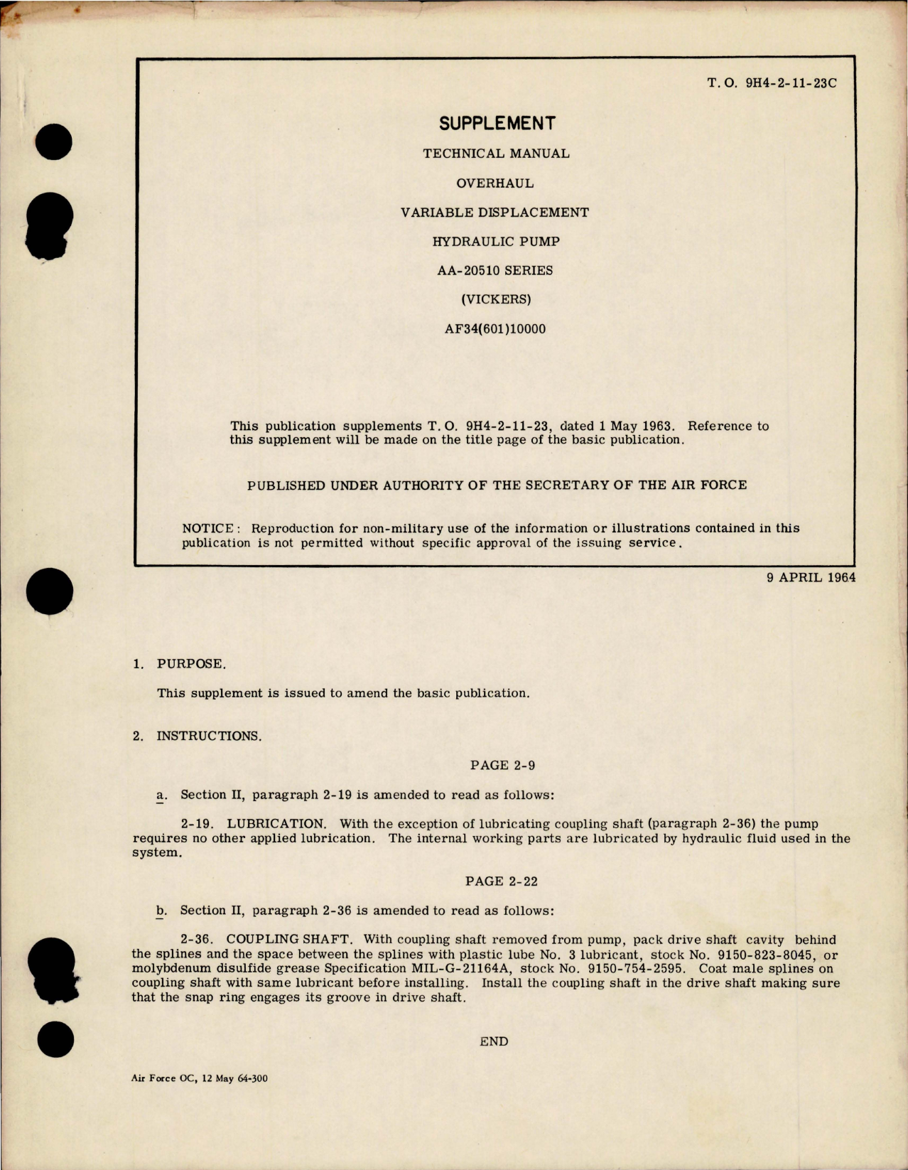 Sample page 1 from AirCorps Library document: Overhaul Instructions for Variable Displacement Hydraulic Pump - AA-20510 Series 
