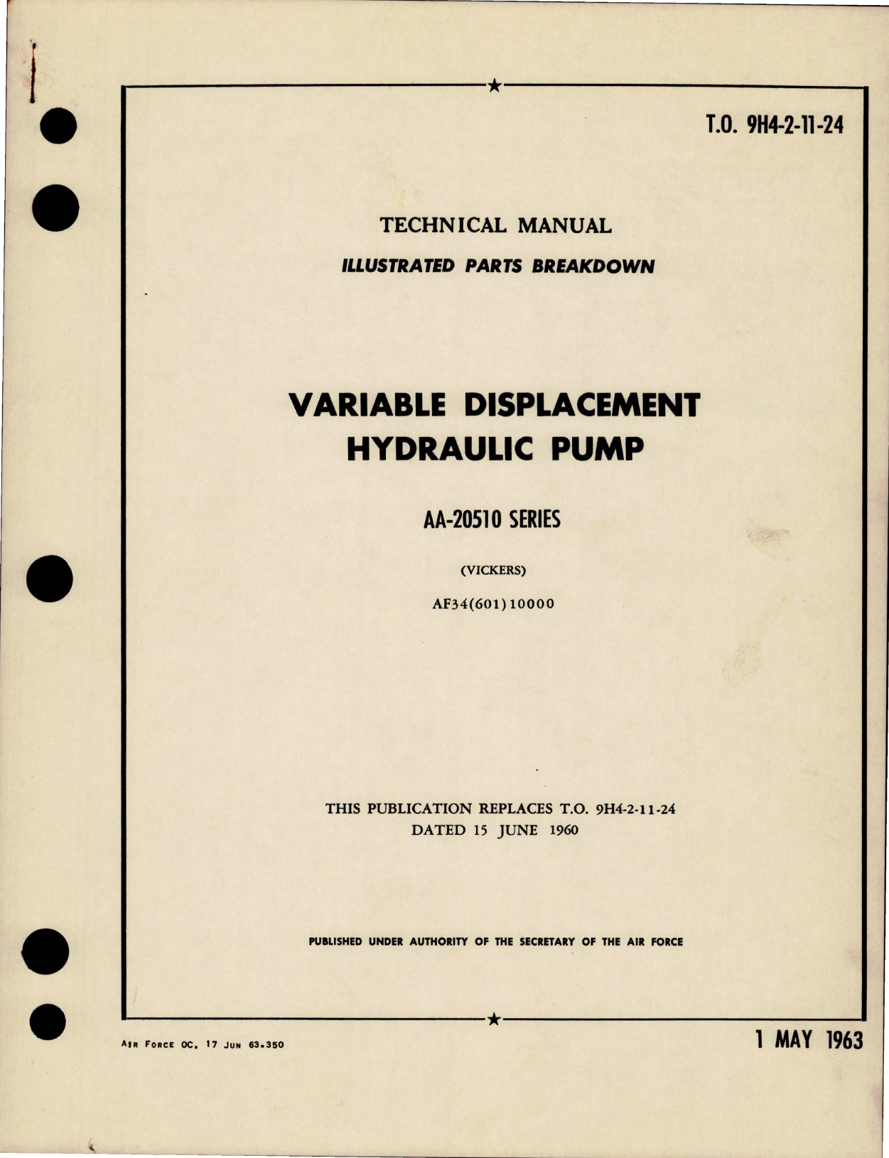 Sample page 1 from AirCorps Library document: Illustrated Parts Breakdown for Variable Displacement Hydraulic Pumps - AA-20510 Series