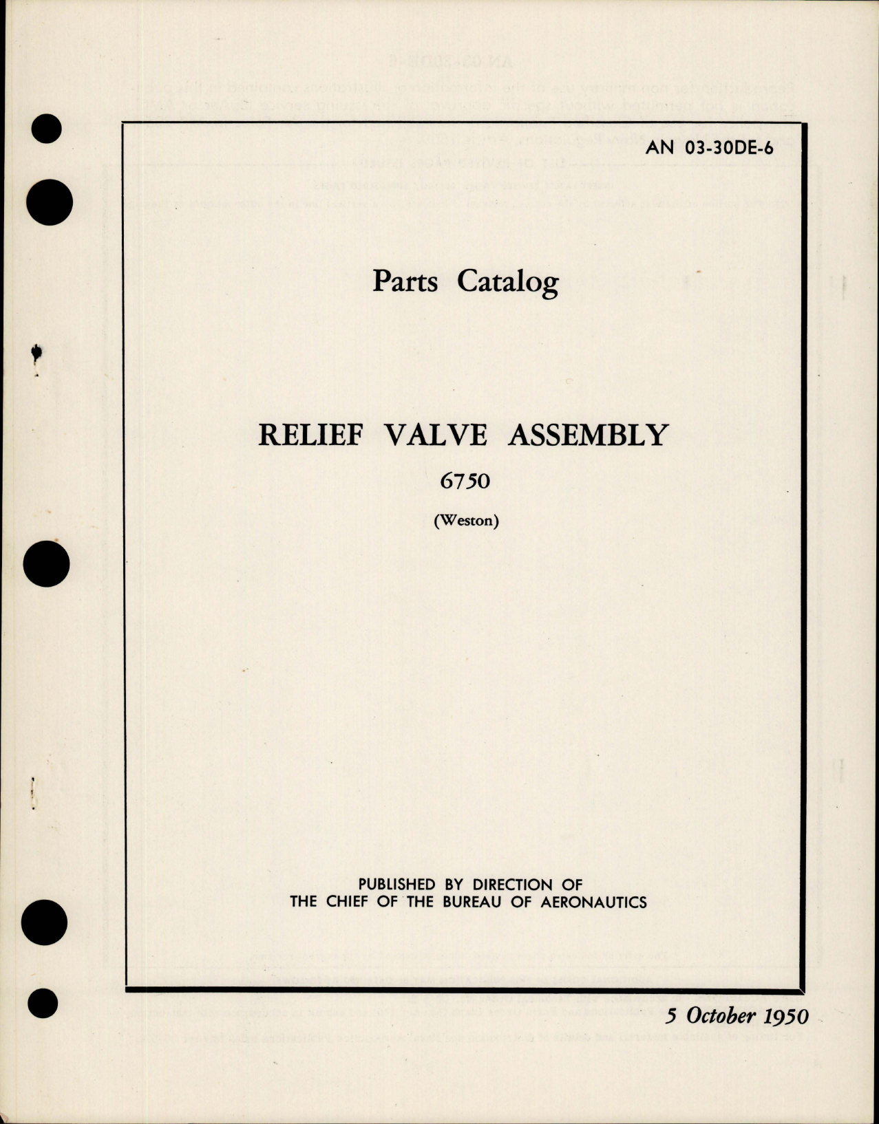 Sample page 1 from AirCorps Library document: Parts Catalog for Relief Valve Assembly - 6750 