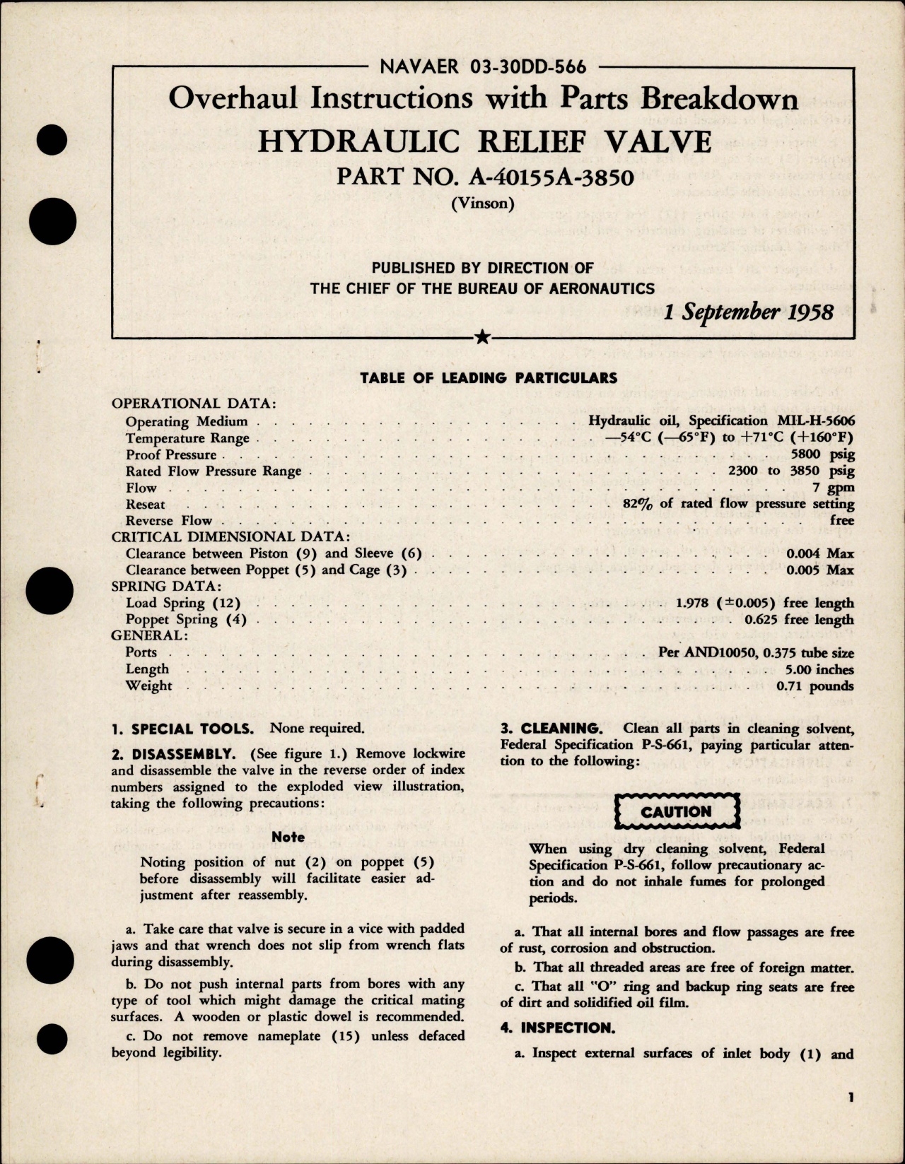 Sample page 1 from AirCorps Library document: Overhaul Instructions with Parts Breakdown for Hydraulic Relief Valve - Part A-40155A-3850 