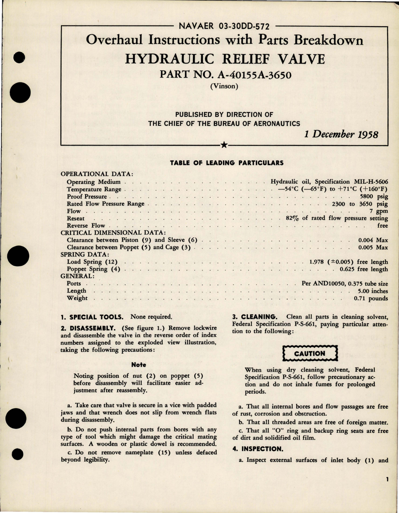 Sample page 1 from AirCorps Library document: Overhaul Instructions with Parts Breakdown for Hydraulic Relief Valve - Part A-40155A-3650 