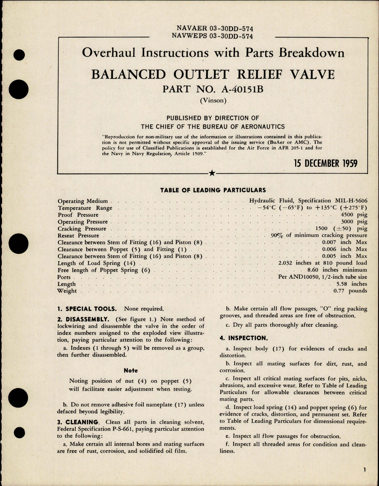 Sample page 1 from AirCorps Library document: Overhaul Instructions with Parts Breakdown for Balanced Outlet Relief Valve - Part A-40151B 