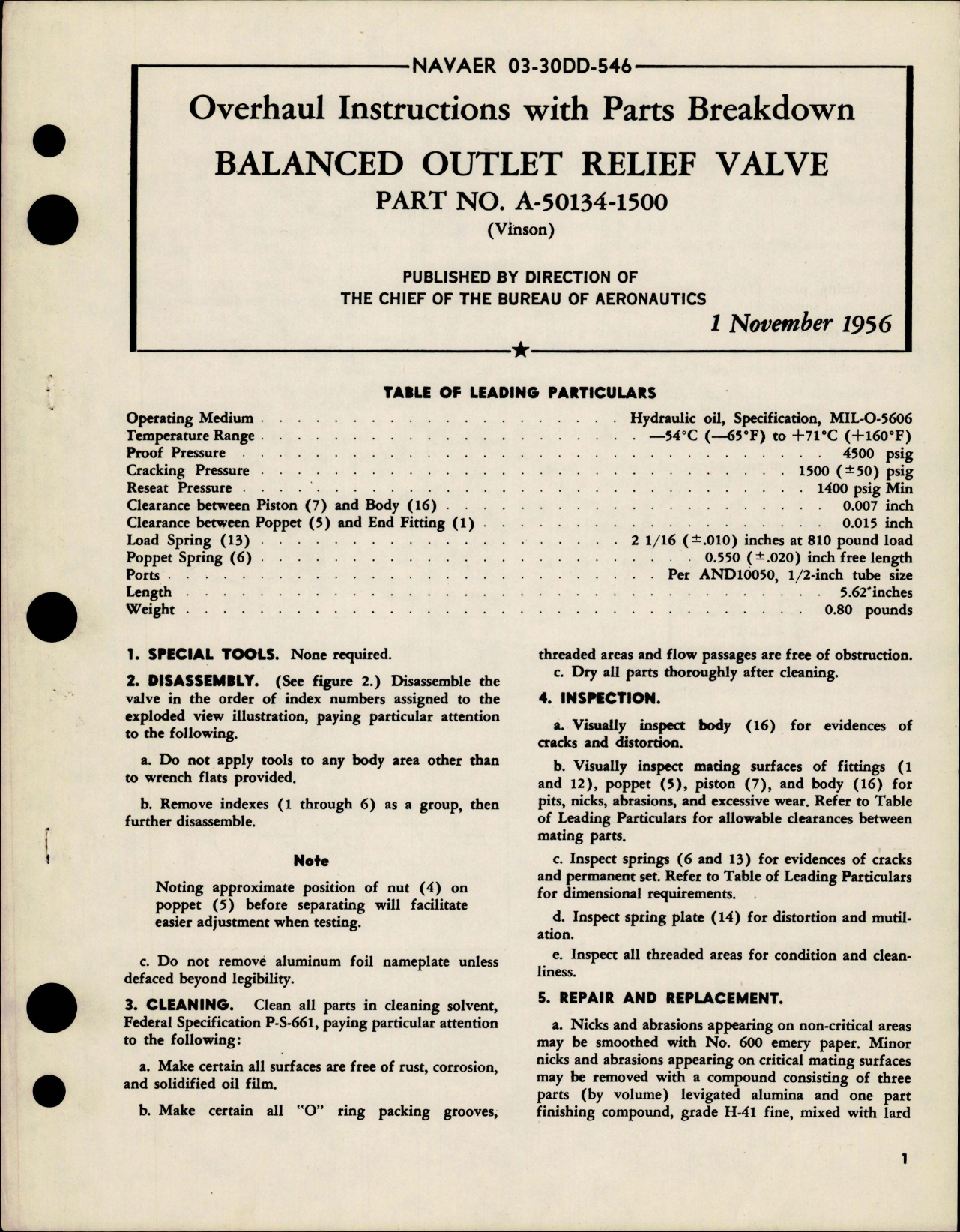 Sample page 1 from AirCorps Library document: Overhaul Instructions with Parts Breakdown for Balanced Outlet Relief Valve - Part A-50134-1500 