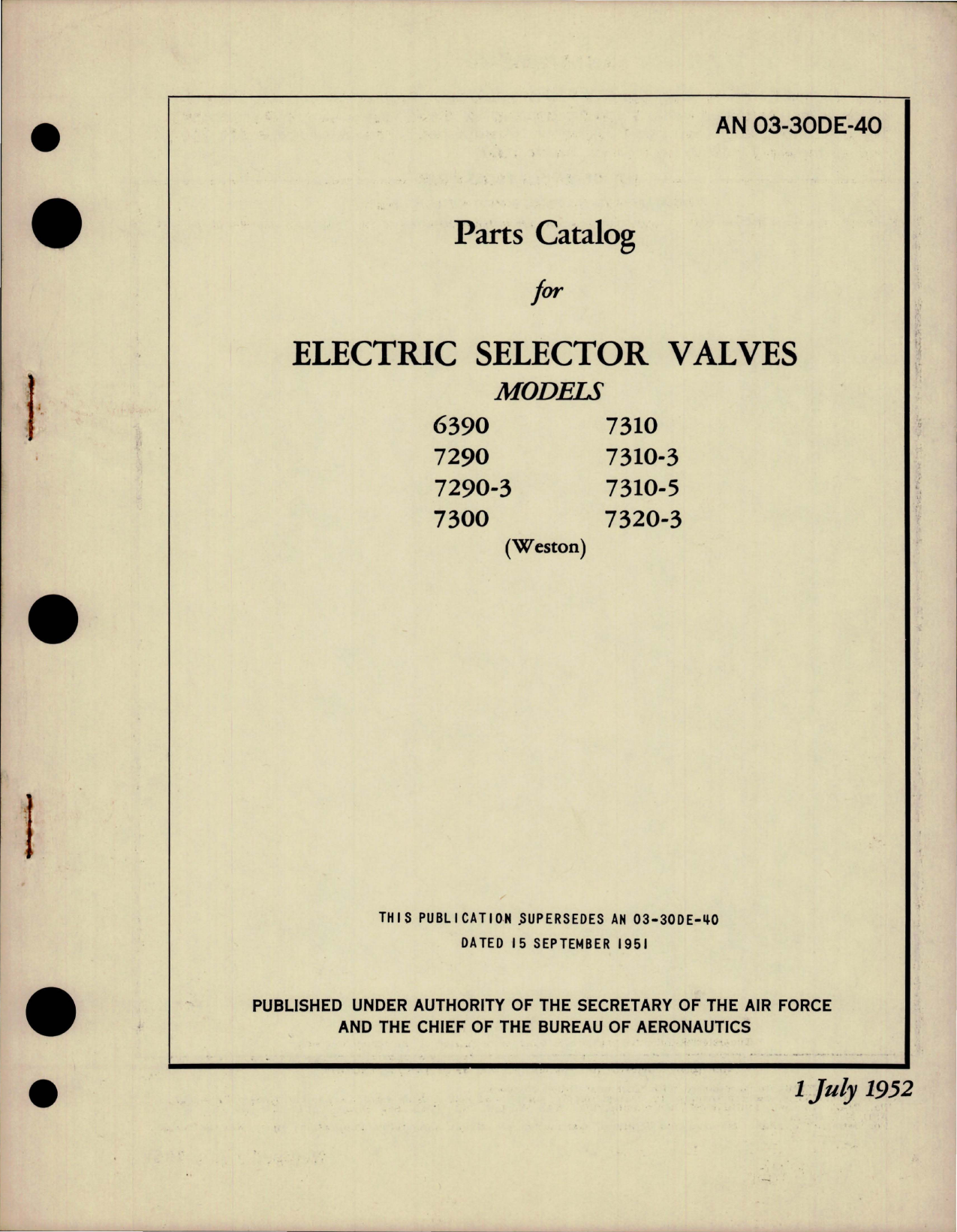 Sample page 1 from AirCorps Library document: Parts Catalog for Electric Selector Valves 