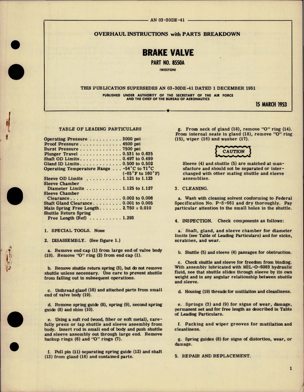 Sample page 1 from AirCorps Library document: Overhaul Instructions with Parts Breakdown for Brake Valve - Part 8550A 