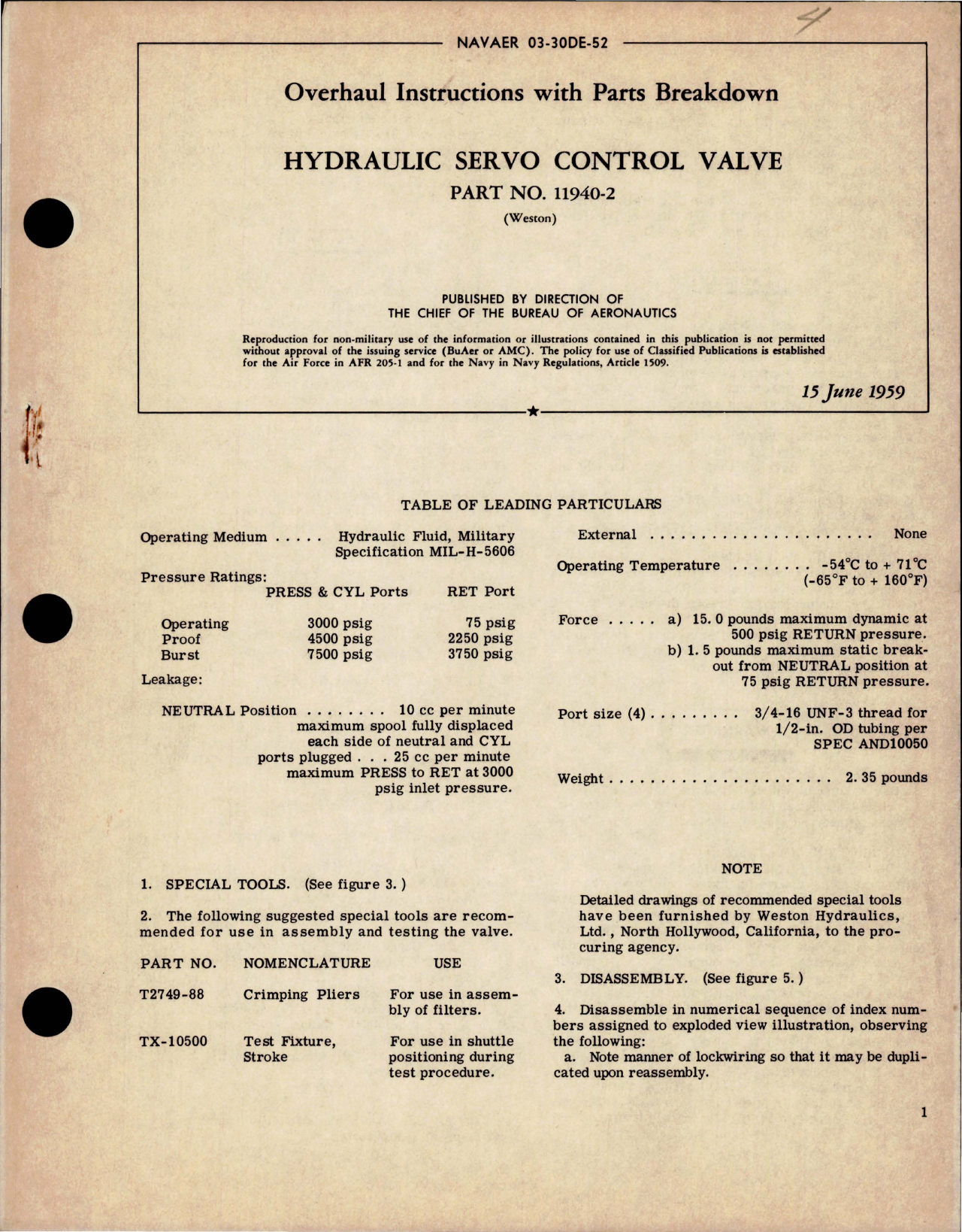 Sample page 1 from AirCorps Library document: Overhaul Instructions with Parts Breakdown for Hydraulic Servo Control Valve - Part 11940-2