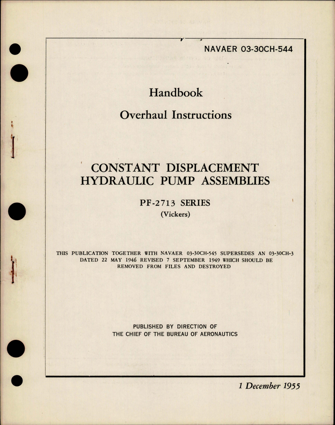 Sample page 1 from AirCorps Library document: Overhaul Instructions for Constant Displacement Hydraulic Pump Assemblies - PF-2713 Series 