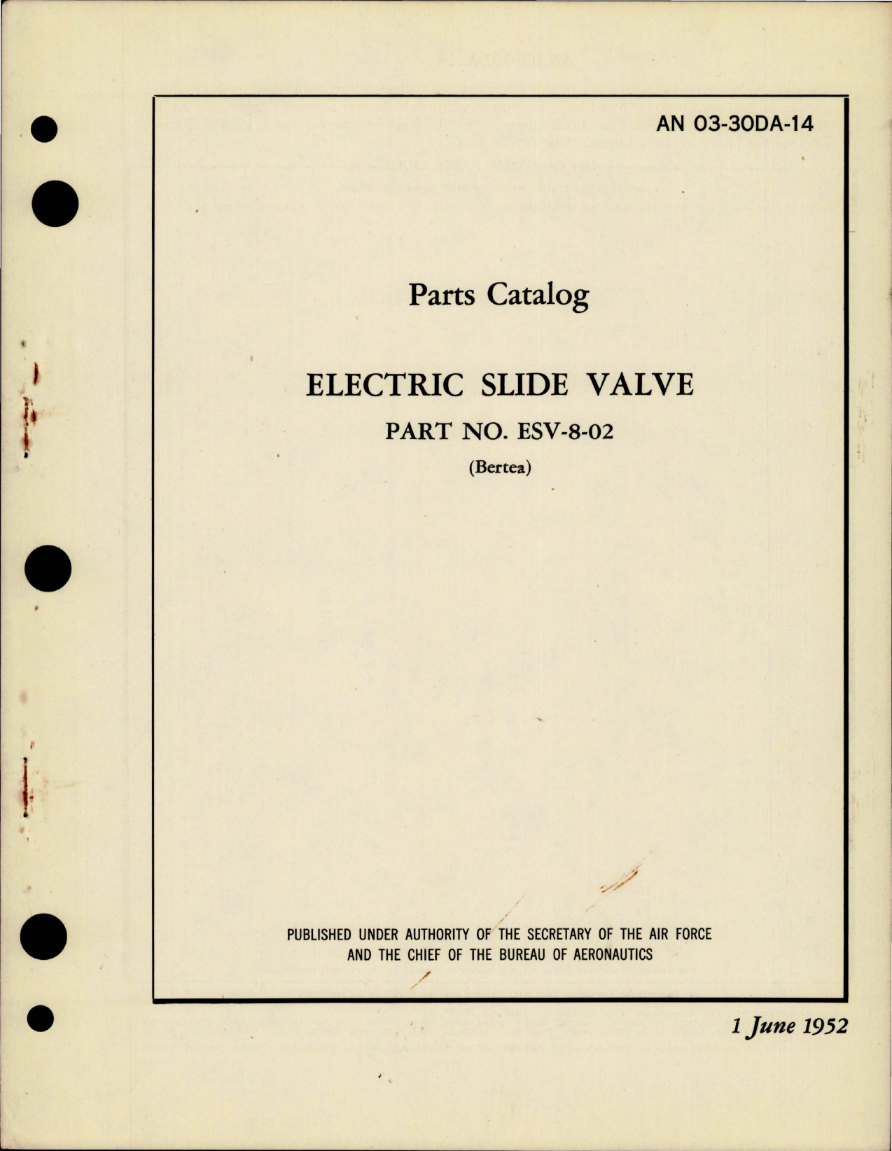 Sample page 1 from AirCorps Library document: Parts Catalog for Electric Slide Valve - Part ESV-8-02