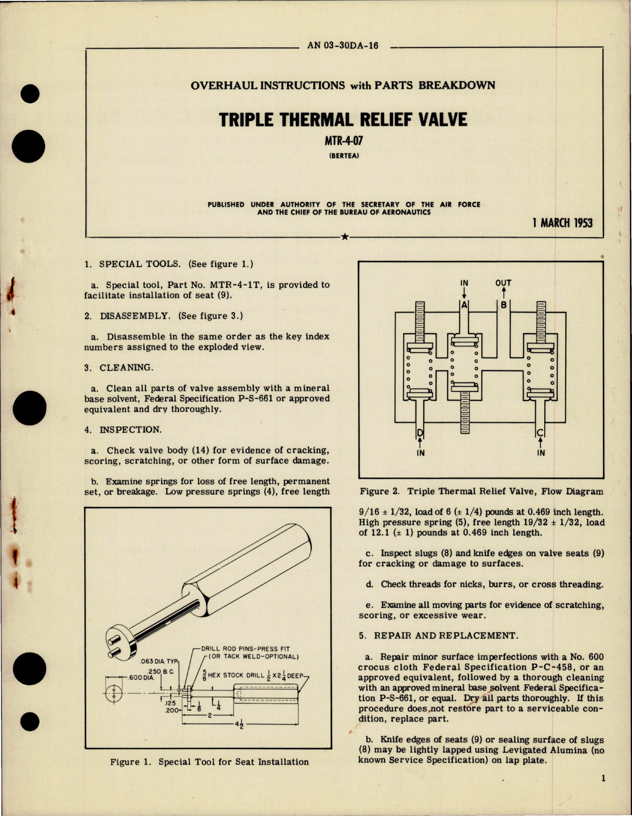 Sample page 1 from AirCorps Library document: Overhaul Instructions with Parts Breakdown for Triple Thermal Relief Valve - MTR-4-07 