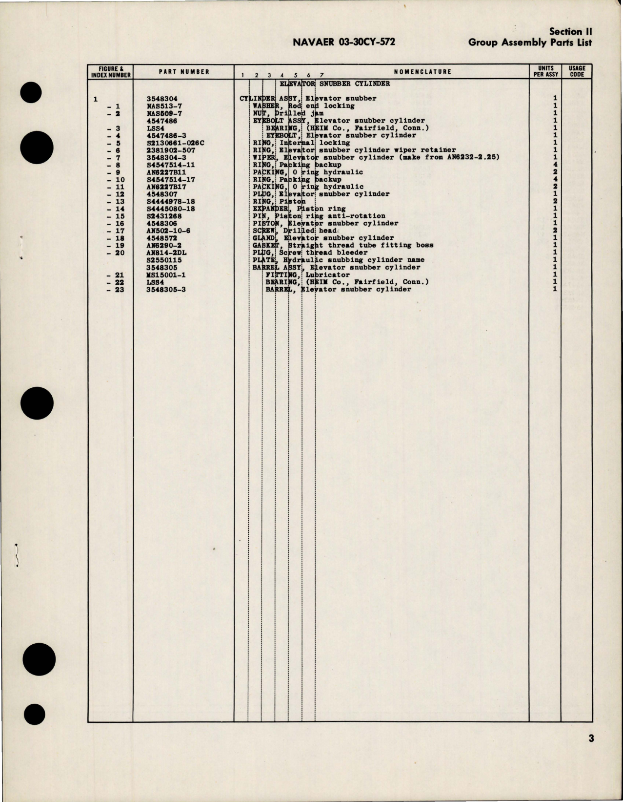 Sample page 5 from AirCorps Library document: Illustrated Parts Breakdown for Elevator Snubber Cylinder - Part 3548304